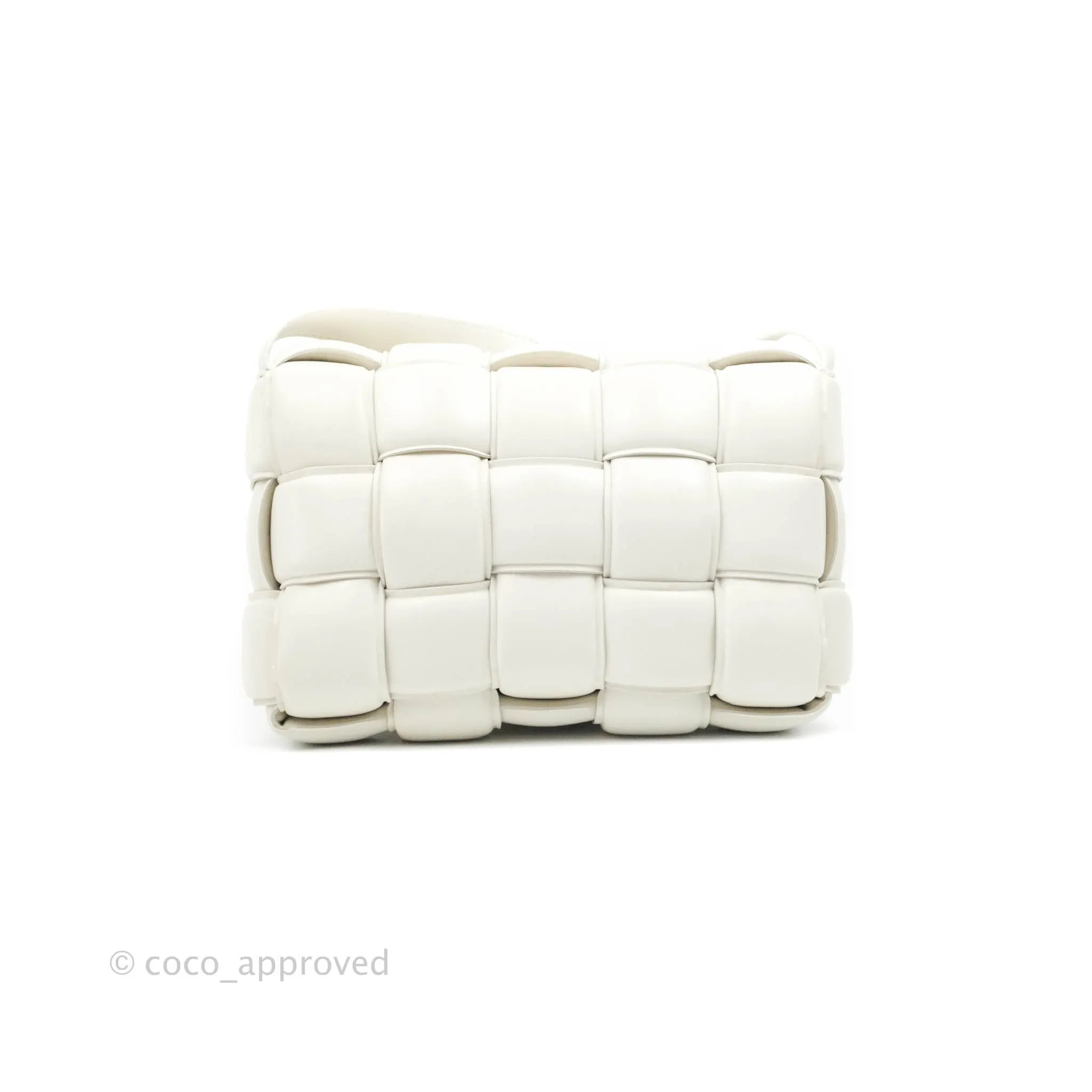 Bottega Veneta Padded Cassette Shoulder Bag Intrecciato White Lambskin Silver Hardware
