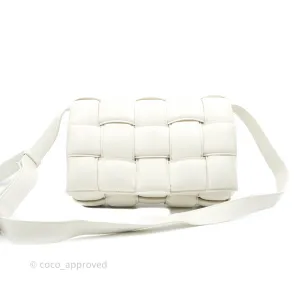 Bottega Veneta Padded Cassette Shoulder Bag Intrecciato White Lambskin Silver Hardware