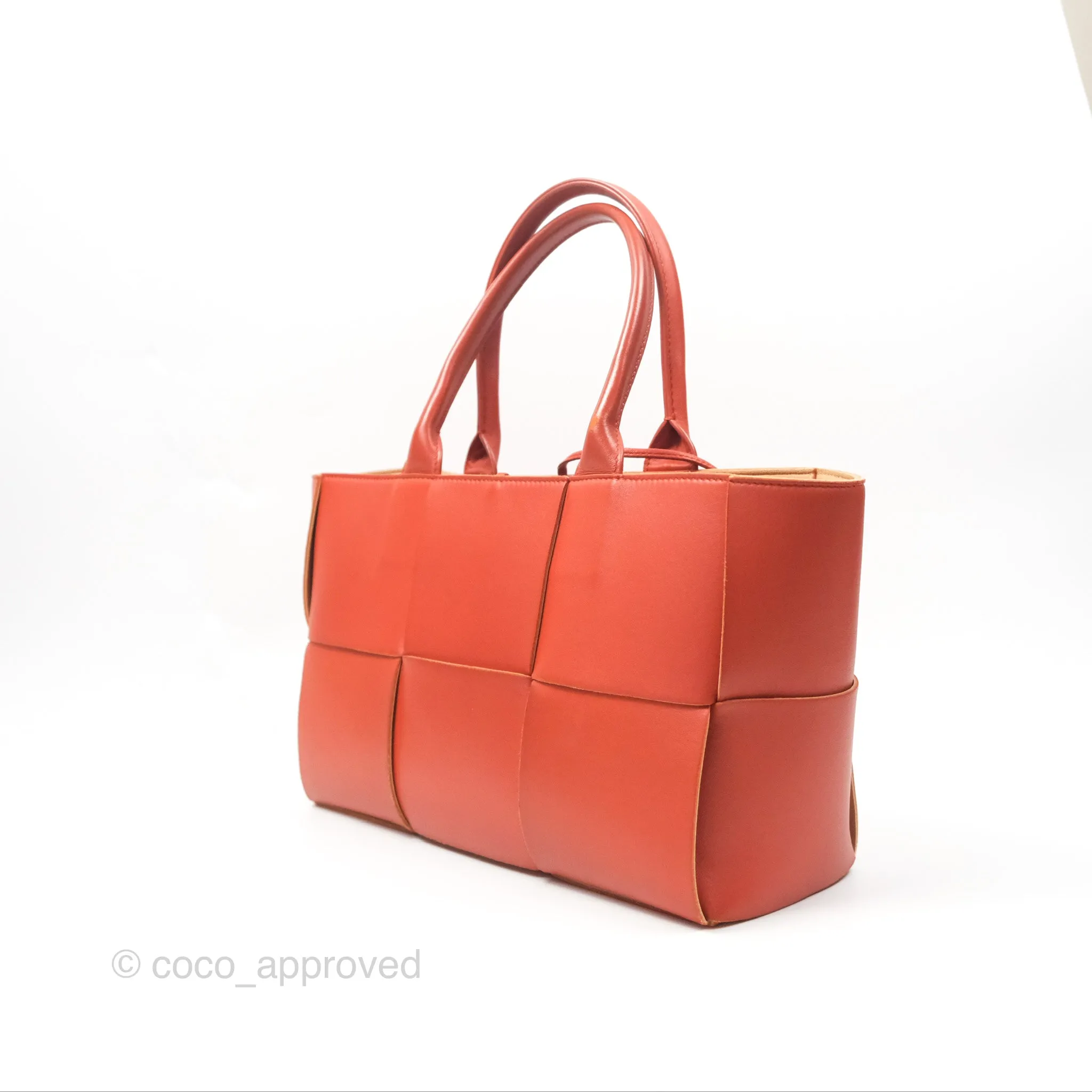 Bottega Veneta Small Arco Tote Bag Dark Orange Micro Intreccio Lambskin