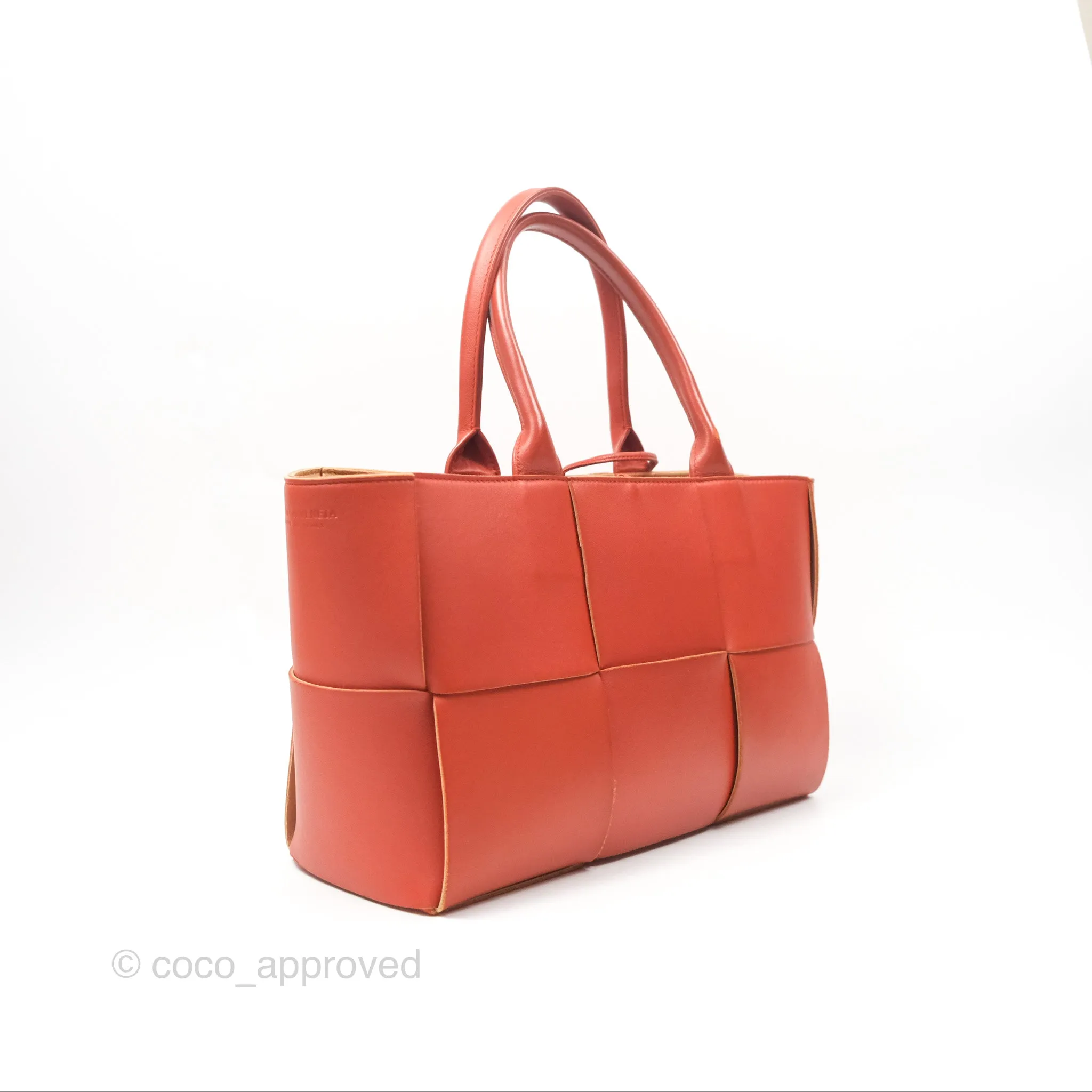 Bottega Veneta Small Arco Tote Bag Dark Orange Micro Intreccio Lambskin
