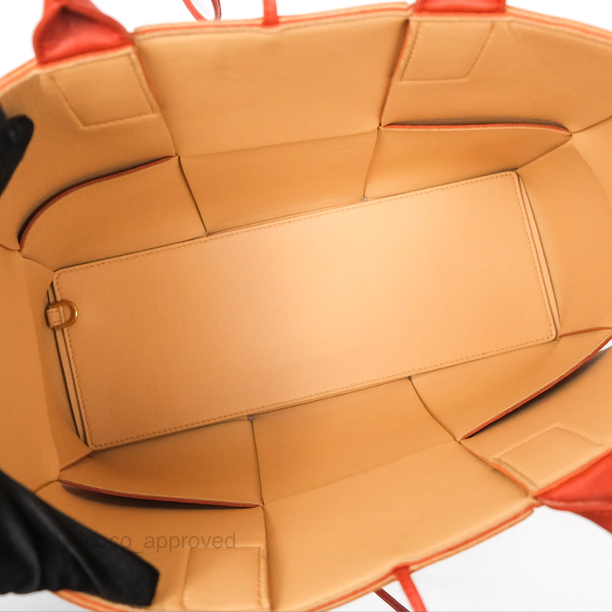 Bottega Veneta Small Arco Tote Bag Dark Orange Micro Intreccio Lambskin