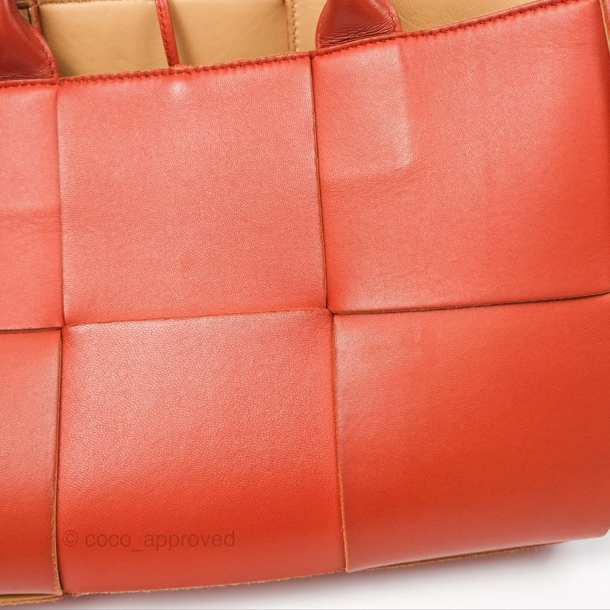 Bottega Veneta Small Arco Tote Bag Dark Orange Micro Intreccio Lambskin