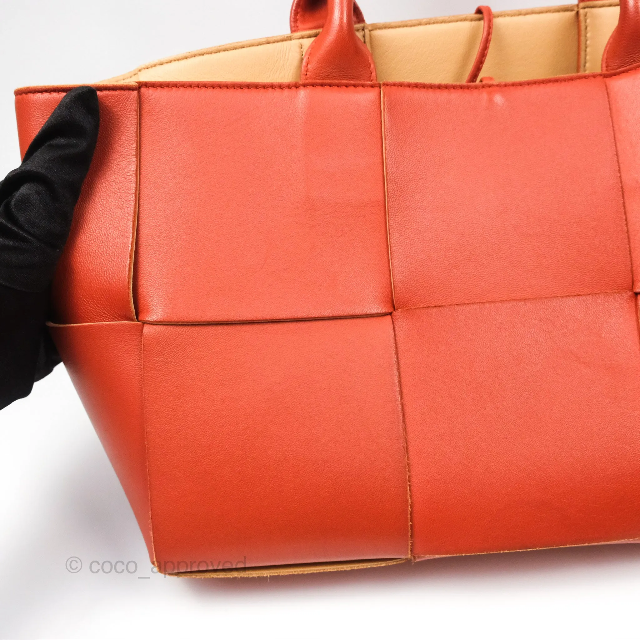 Bottega Veneta Small Arco Tote Bag Dark Orange Micro Intreccio Lambskin