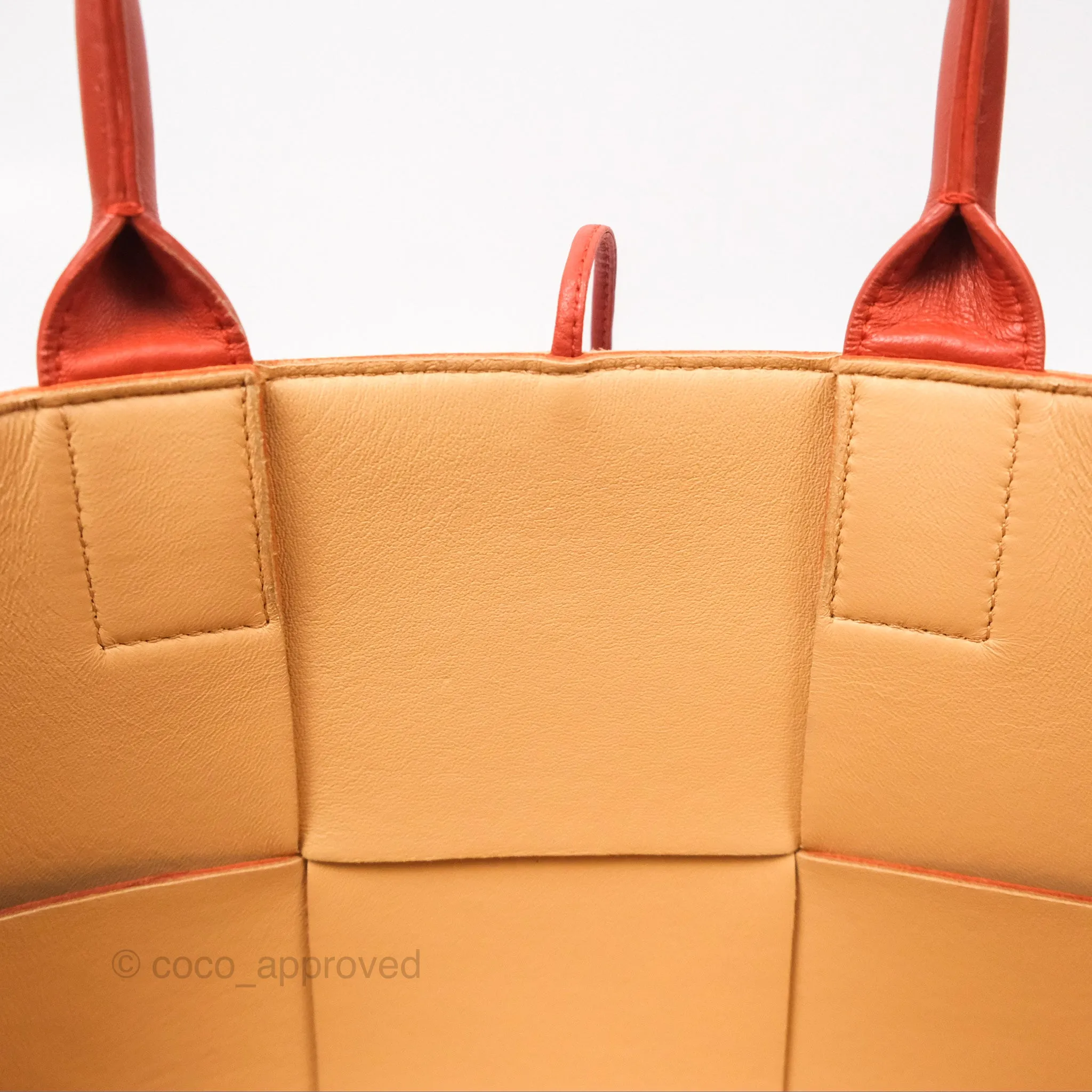 Bottega Veneta Small Arco Tote Bag Dark Orange Micro Intreccio Lambskin