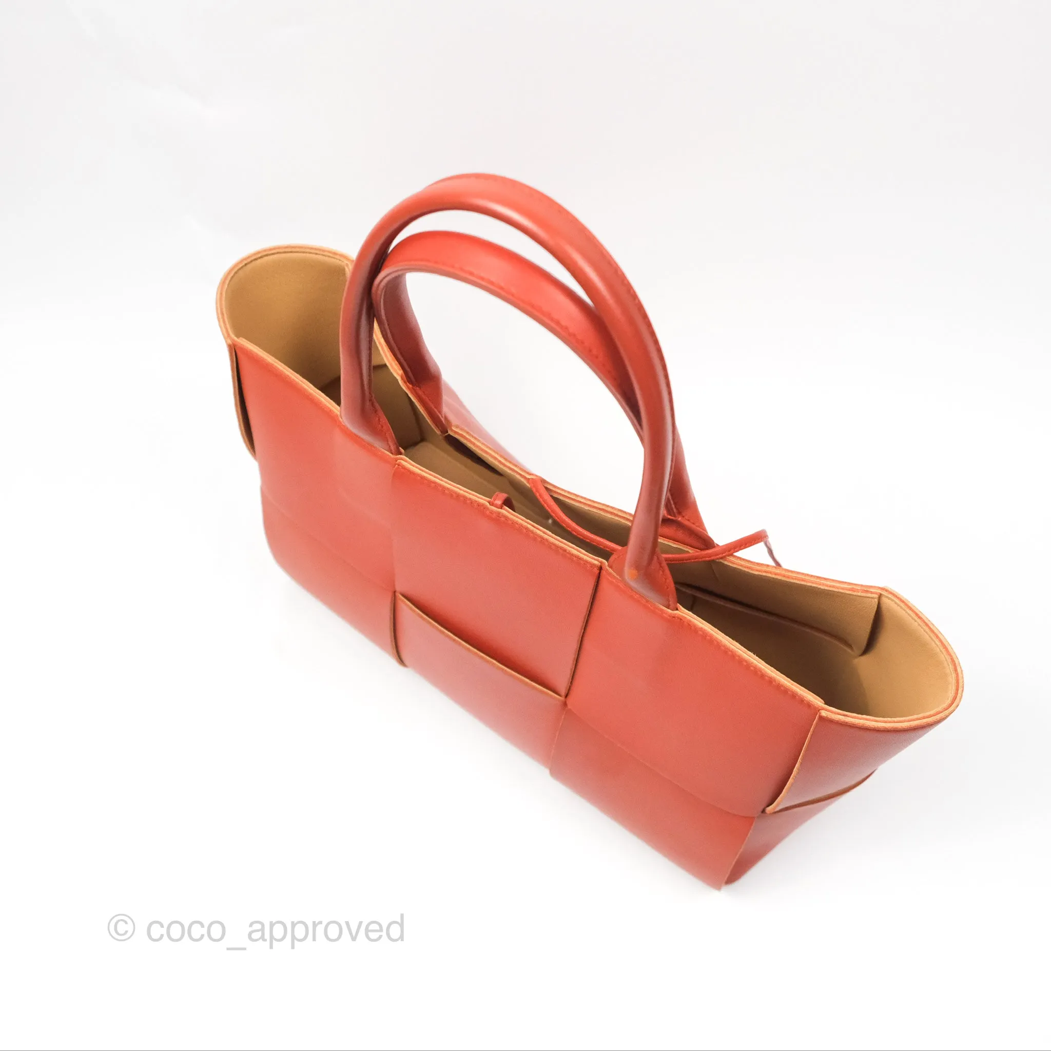 Bottega Veneta Small Arco Tote Bag Dark Orange Micro Intreccio Lambskin