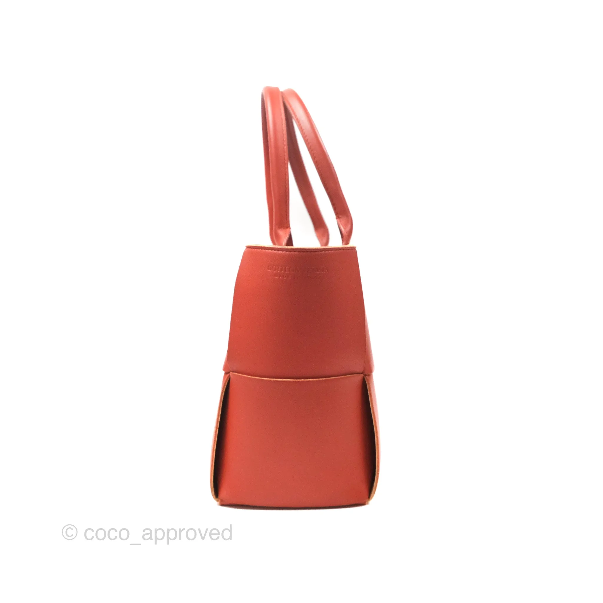 Bottega Veneta Small Arco Tote Bag Dark Orange Micro Intreccio Lambskin
