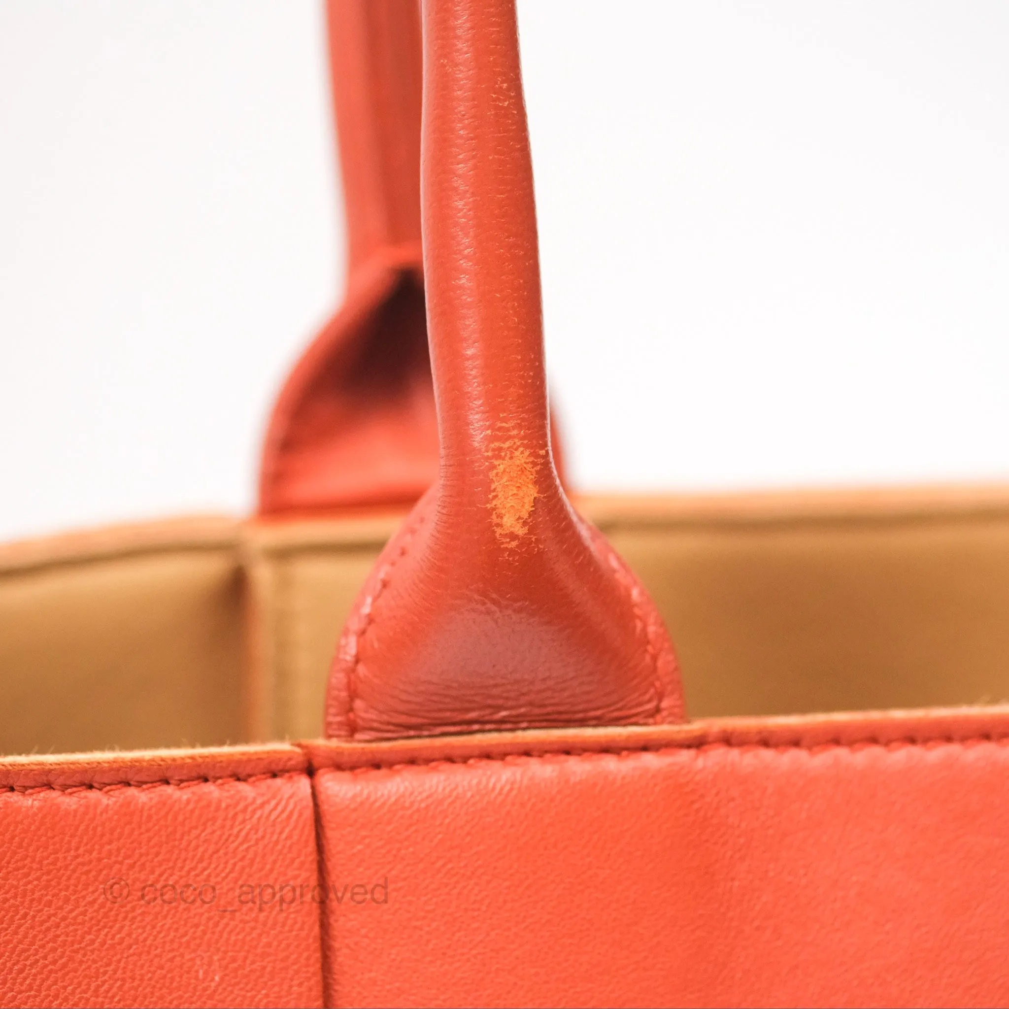 Bottega Veneta Small Arco Tote Bag Dark Orange Micro Intreccio Lambskin