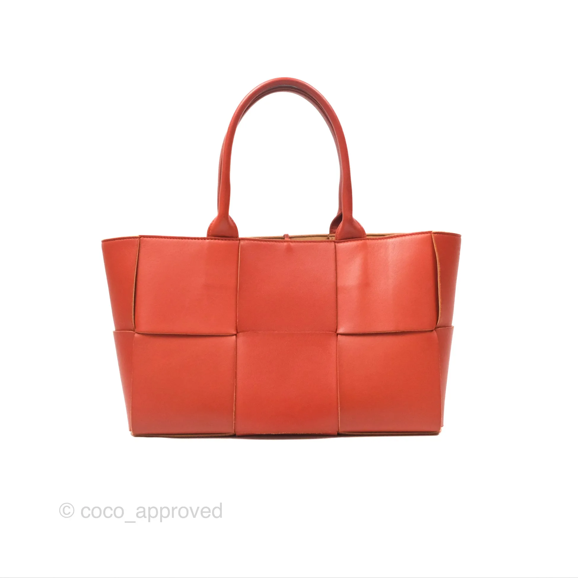 Bottega Veneta Small Arco Tote Bag Dark Orange Micro Intreccio Lambskin