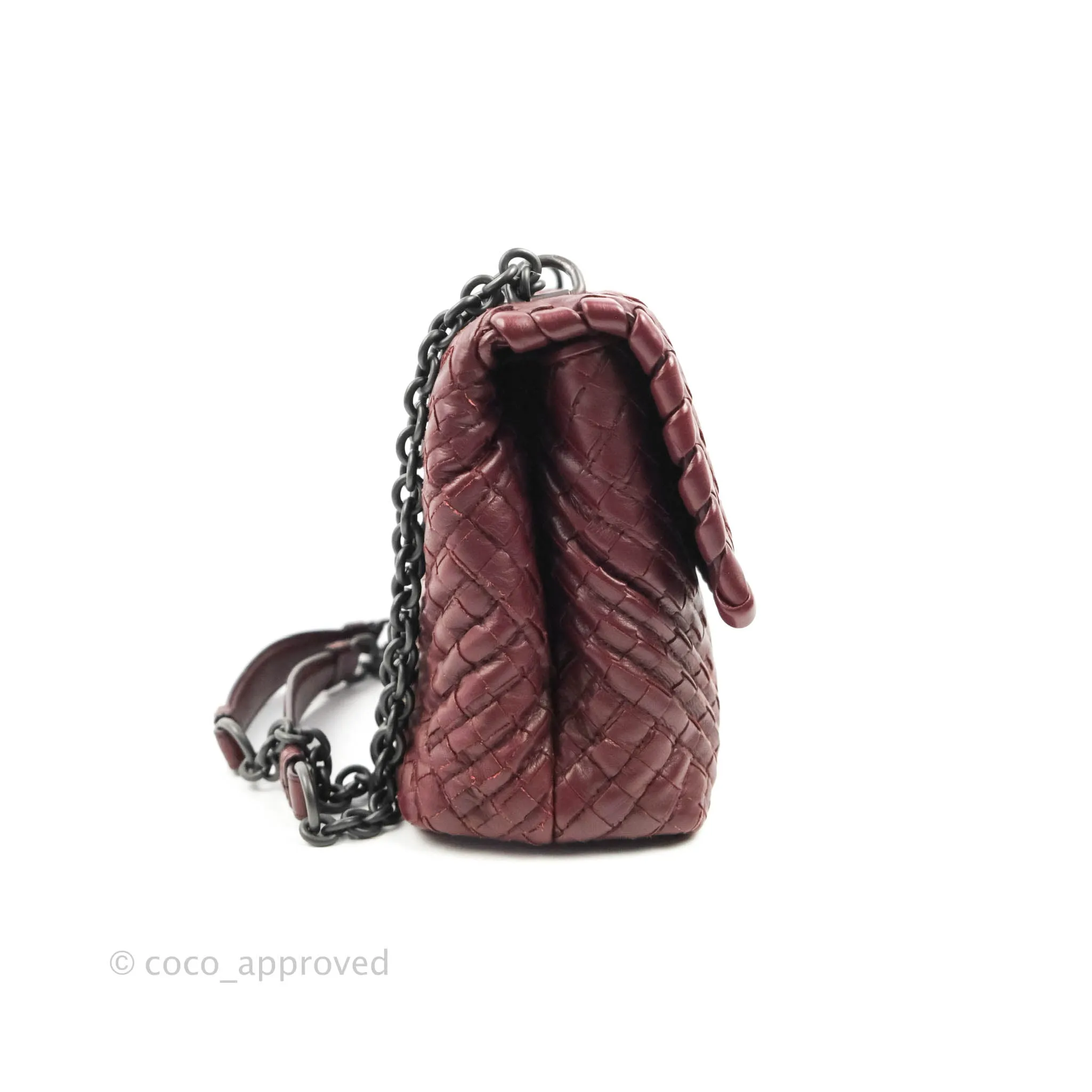 Bottega Veneta Small Nappa Intrecciato Olimpia Shoulder Bag Dark Red