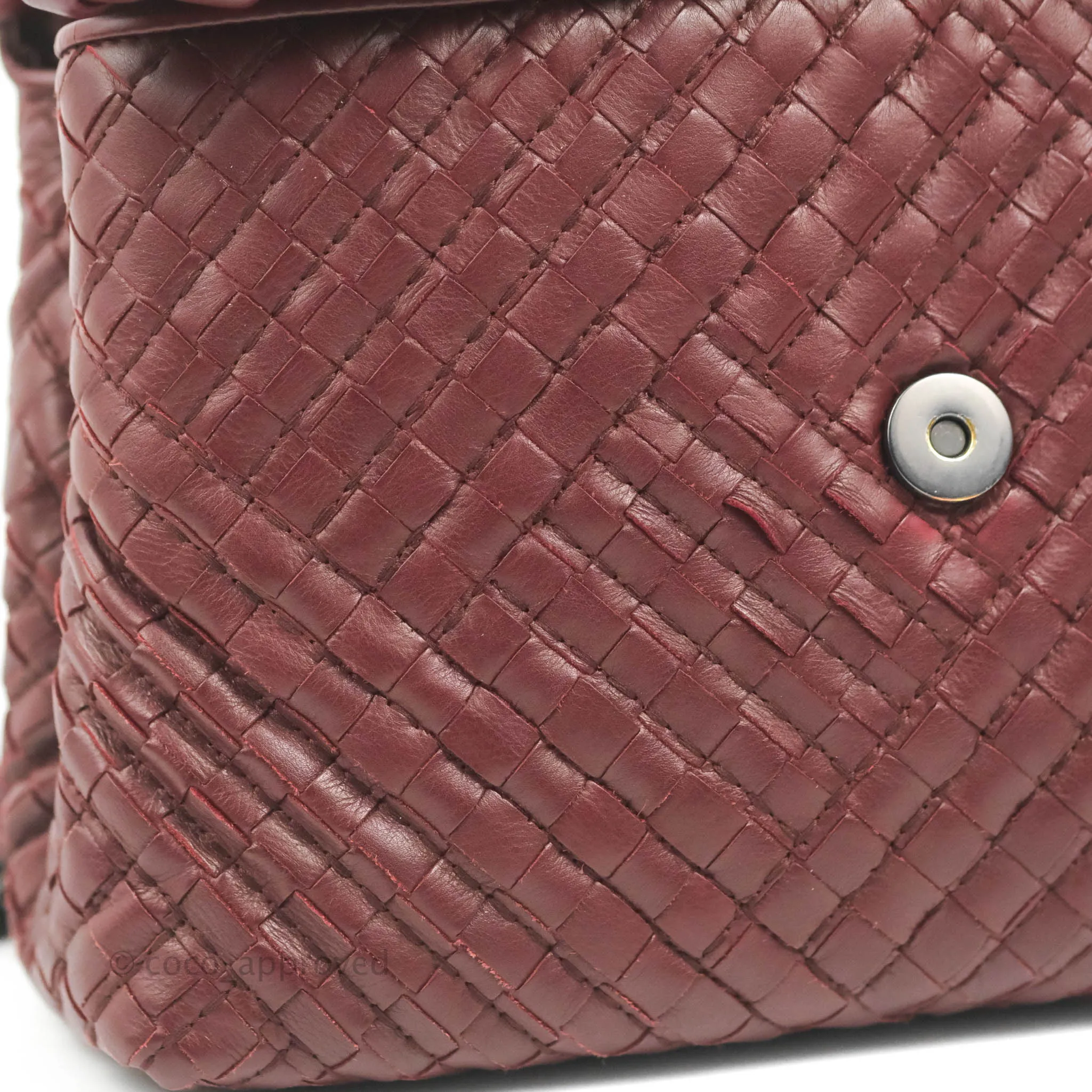 Bottega Veneta Small Nappa Intrecciato Olimpia Shoulder Bag Dark Red