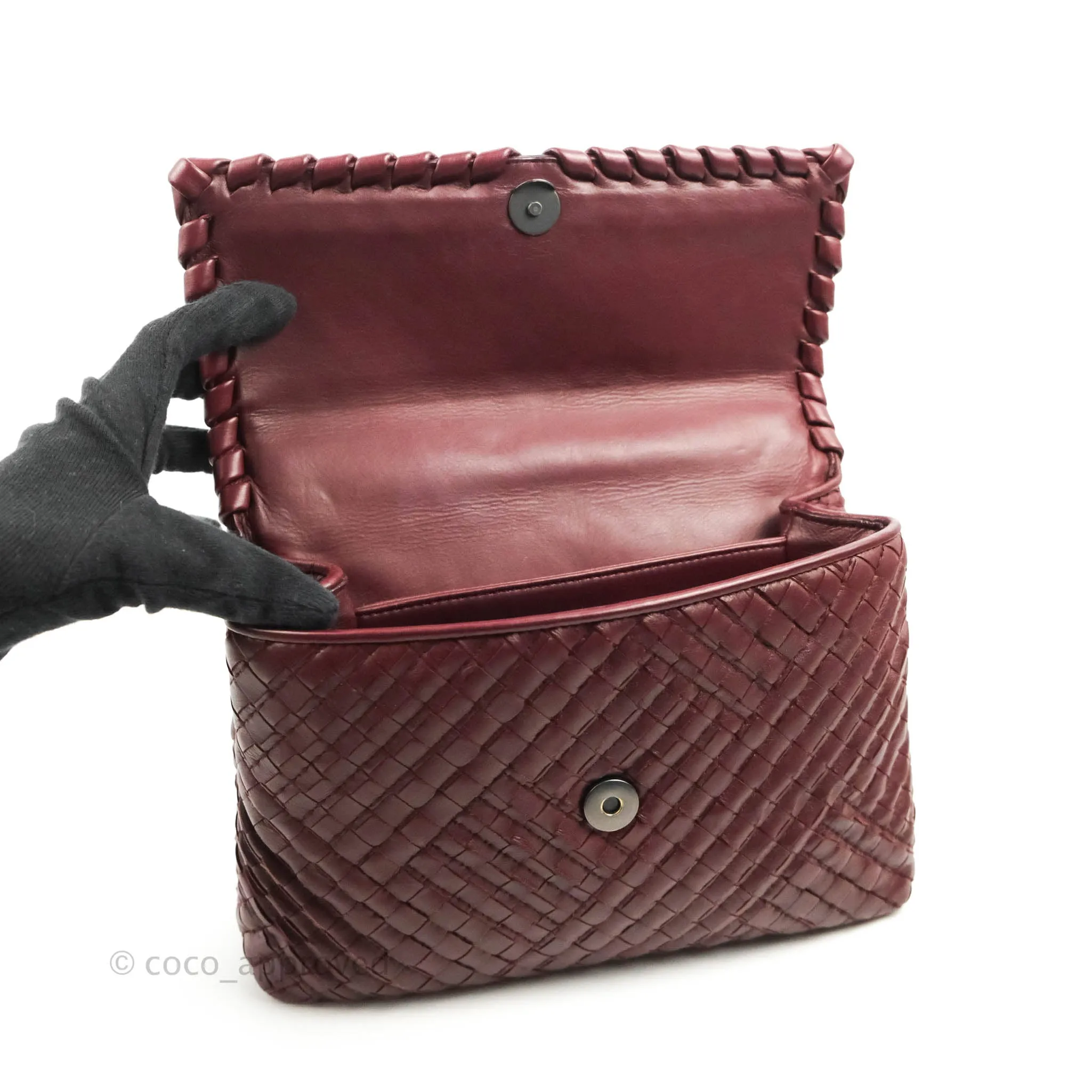 Bottega Veneta Small Nappa Intrecciato Olimpia Shoulder Bag Dark Red