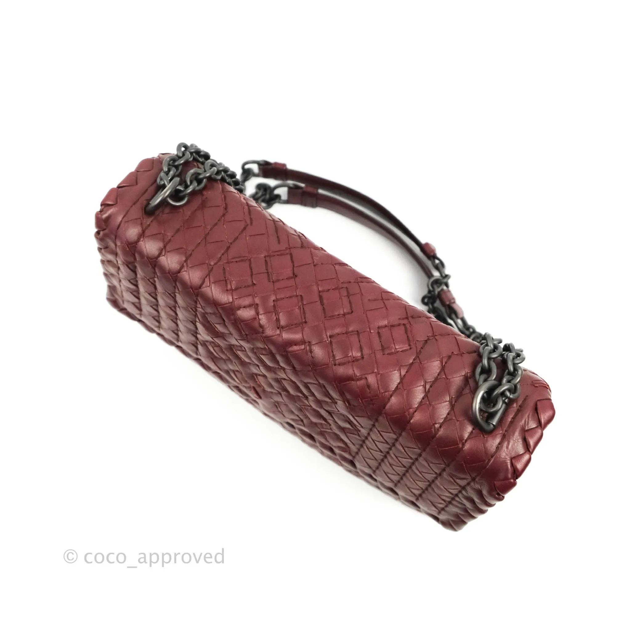 Bottega Veneta Small Nappa Intrecciato Olimpia Shoulder Bag Dark Red