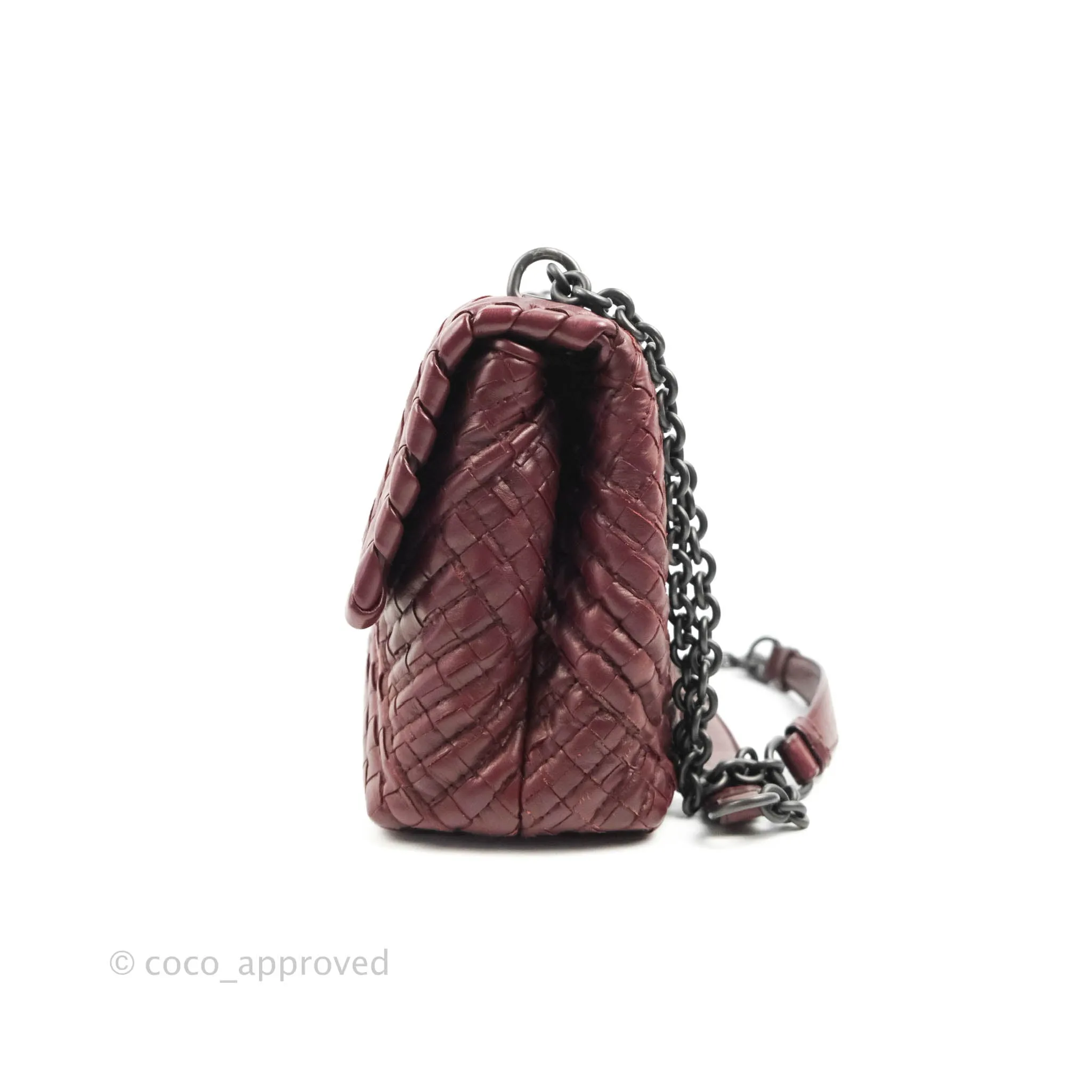 Bottega Veneta Small Nappa Intrecciato Olimpia Shoulder Bag Dark Red