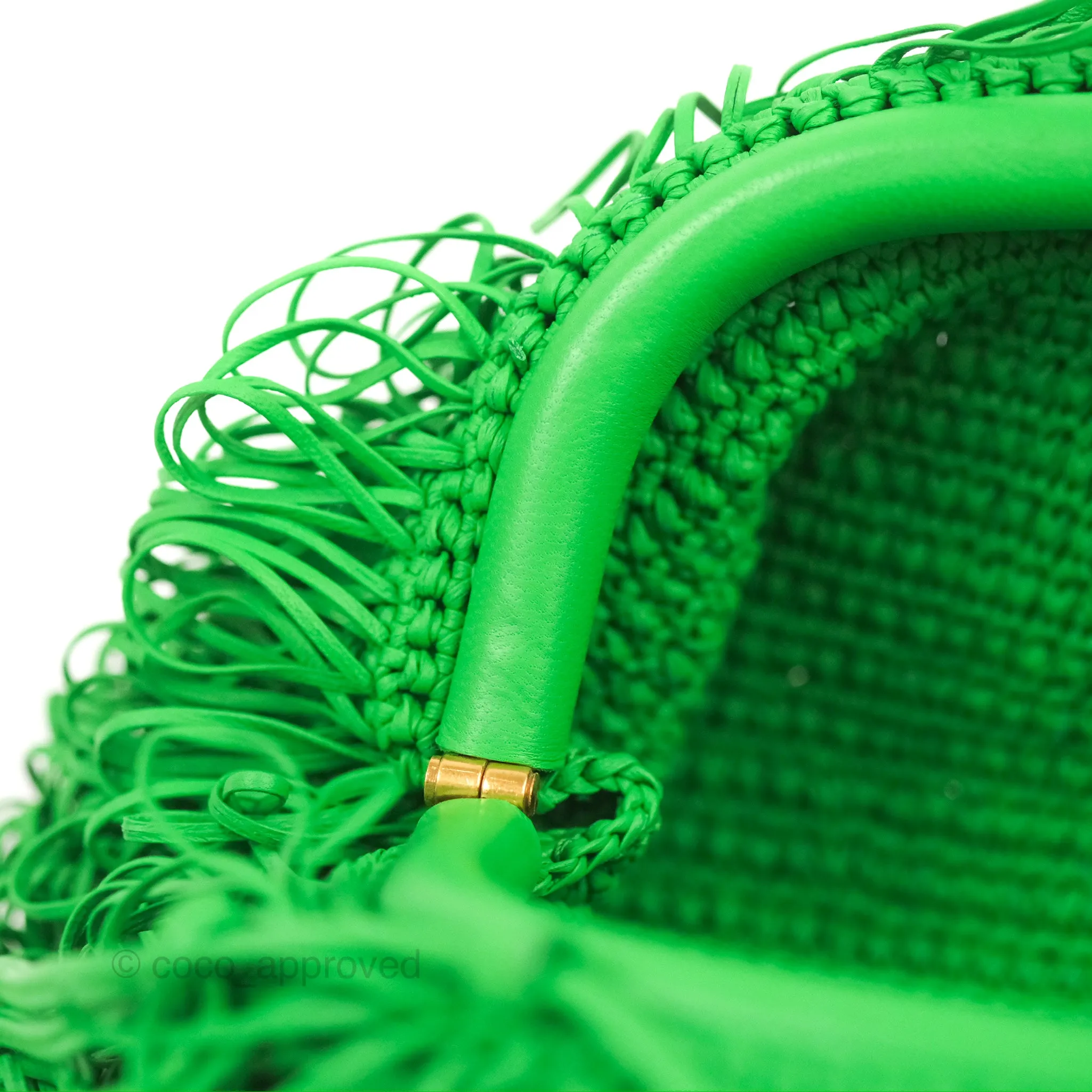Bottega Veneta The Mini Pouch Green Leather Raffia