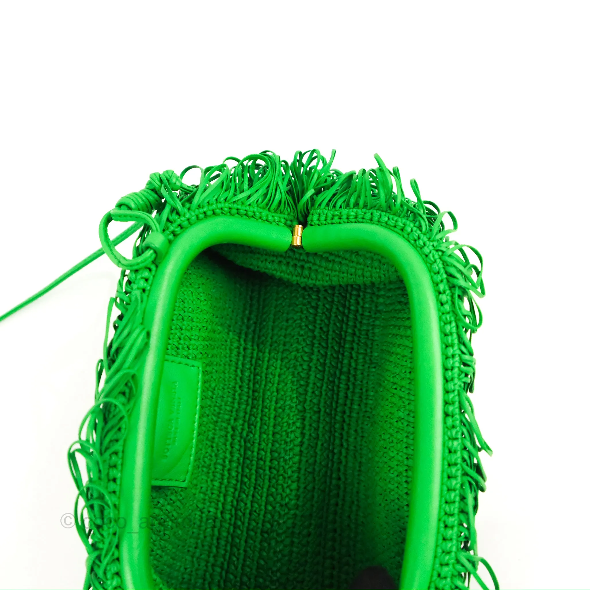 Bottega Veneta The Mini Pouch Green Leather Raffia