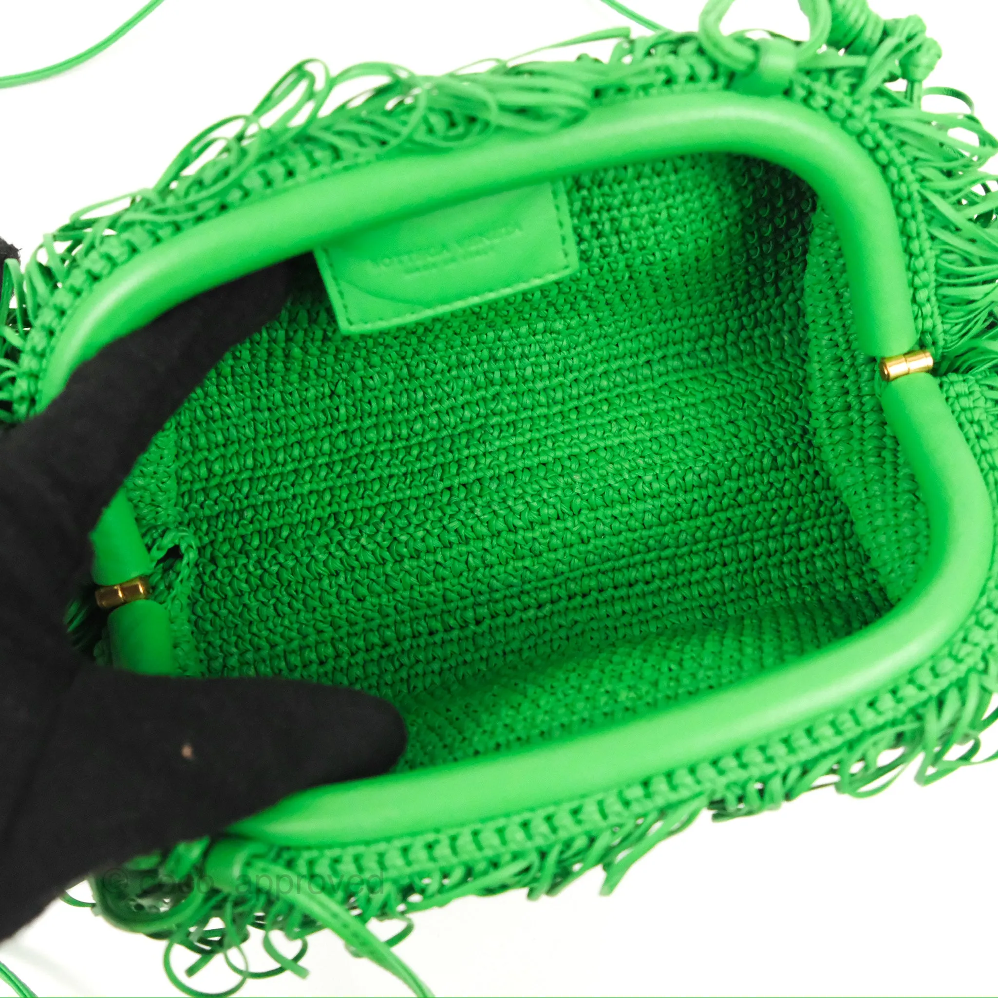 Bottega Veneta The Mini Pouch Green Leather Raffia