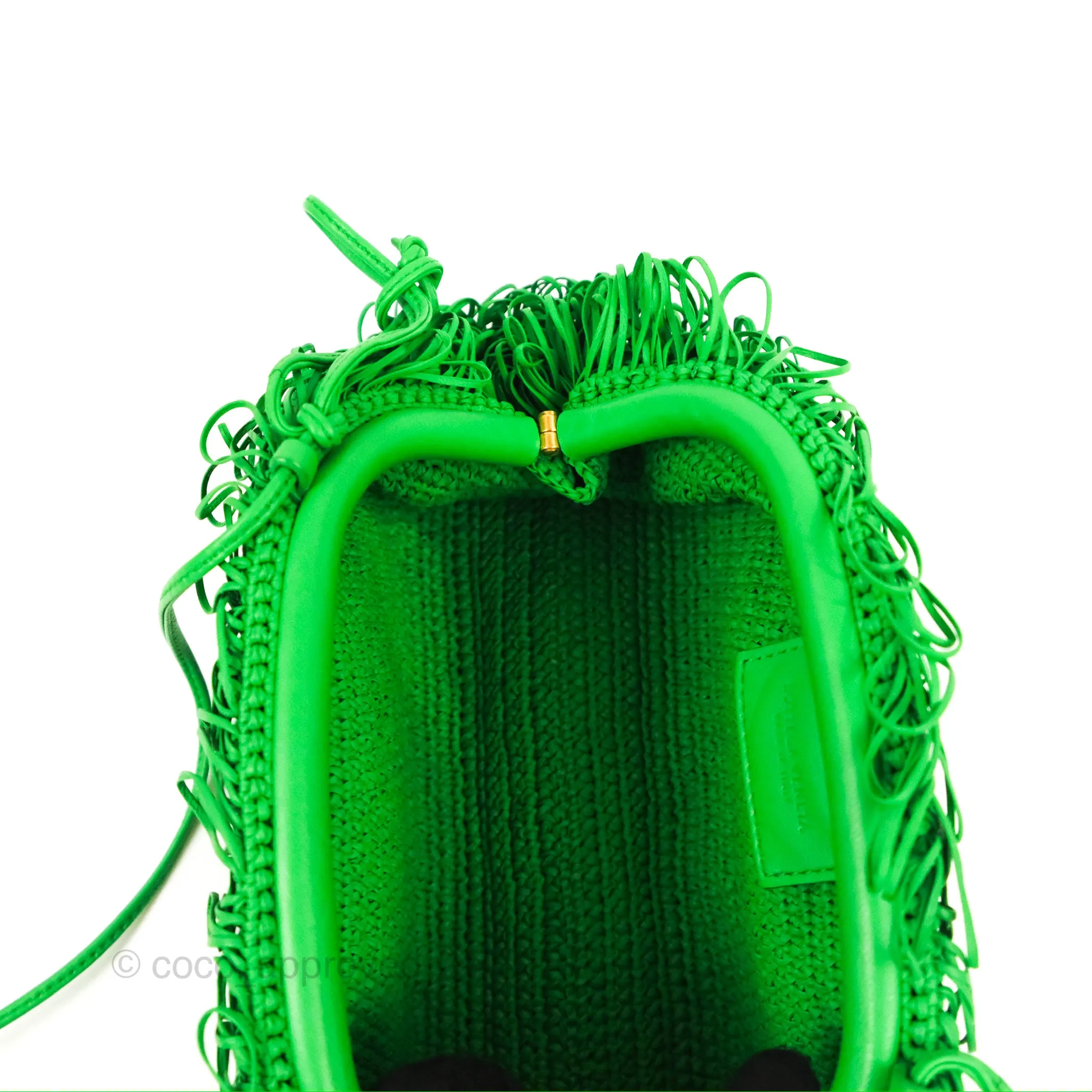 Bottega Veneta The Mini Pouch Green Leather Raffia