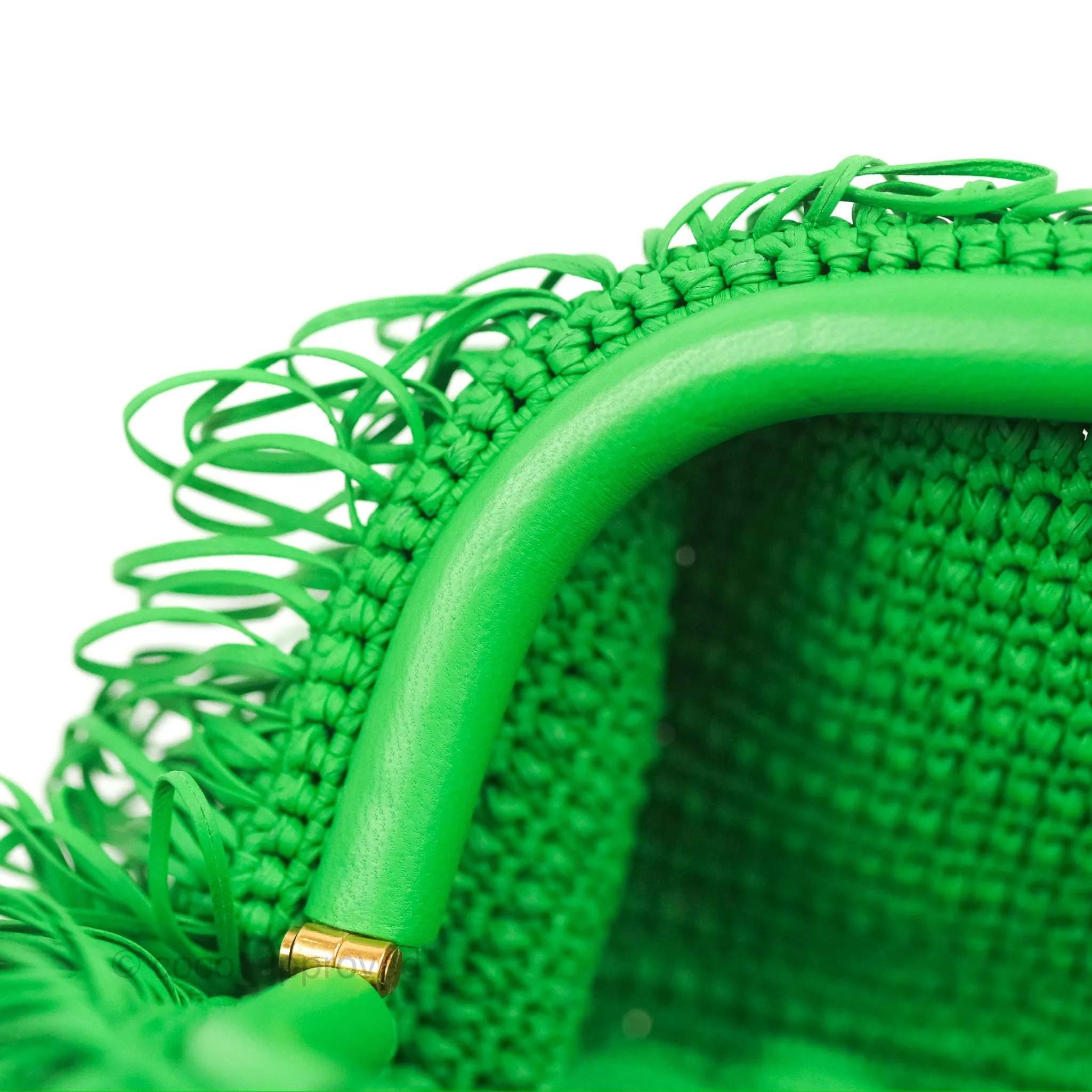 Bottega Veneta The Mini Pouch Green Leather Raffia