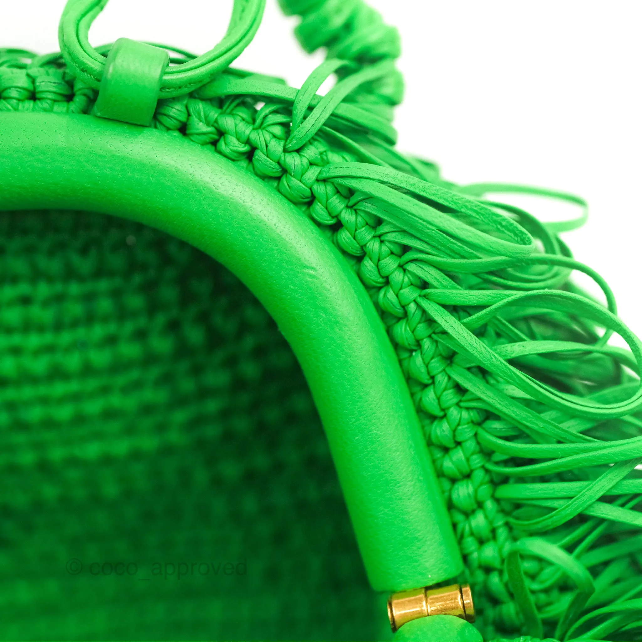 Bottega Veneta The Mini Pouch Green Leather Raffia