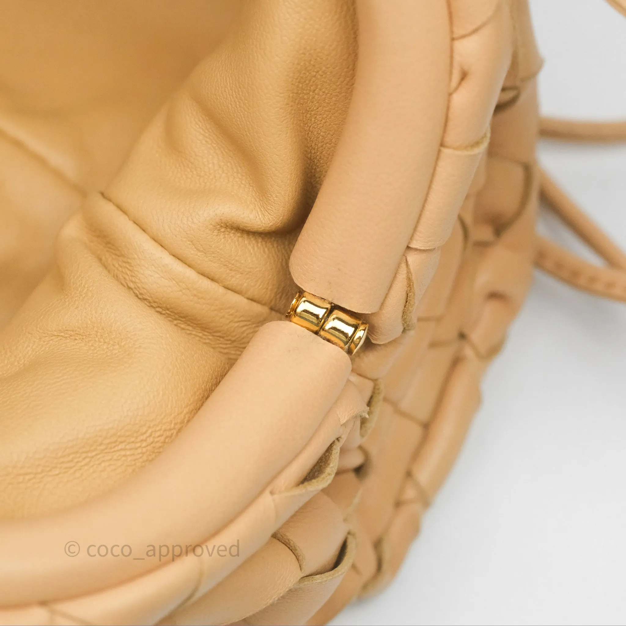 Bottega Veneta The Mini Pouch Intrecciato Lambskin Beige