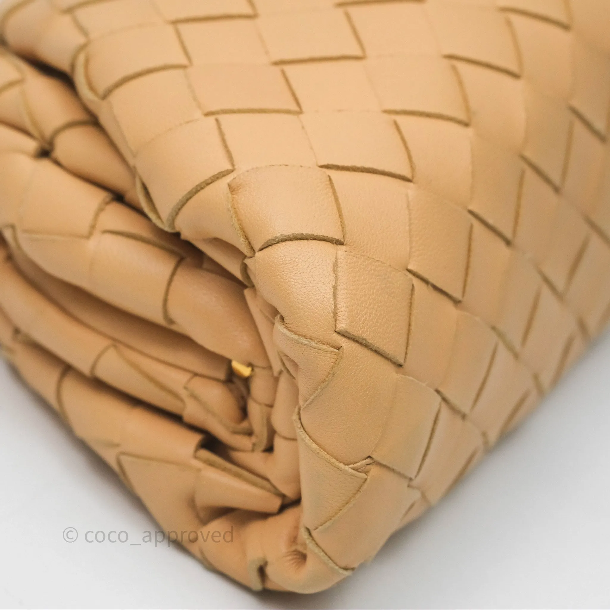 Bottega Veneta The Mini Pouch Intrecciato Lambskin Beige
