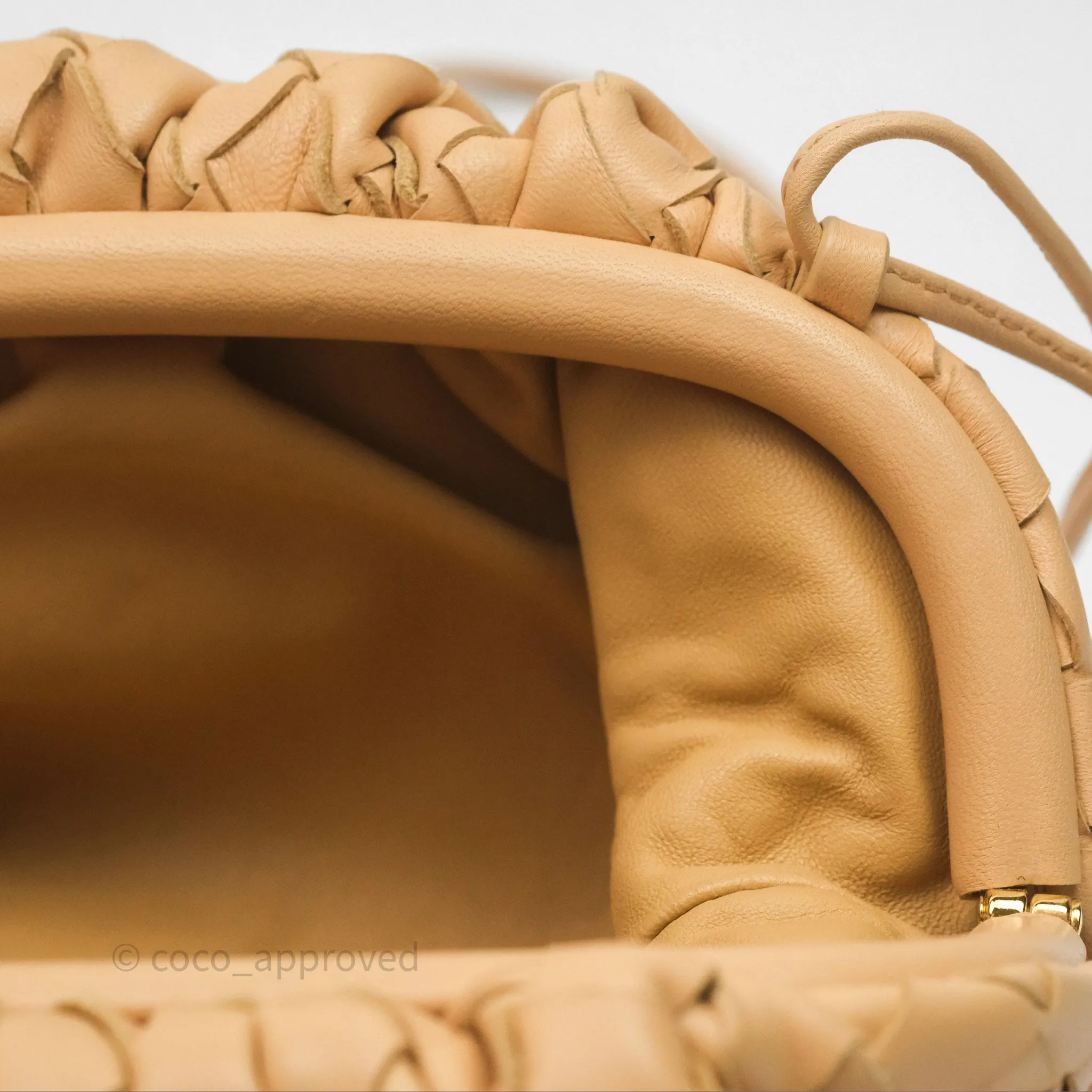 Bottega Veneta The Mini Pouch Intrecciato Lambskin Beige
