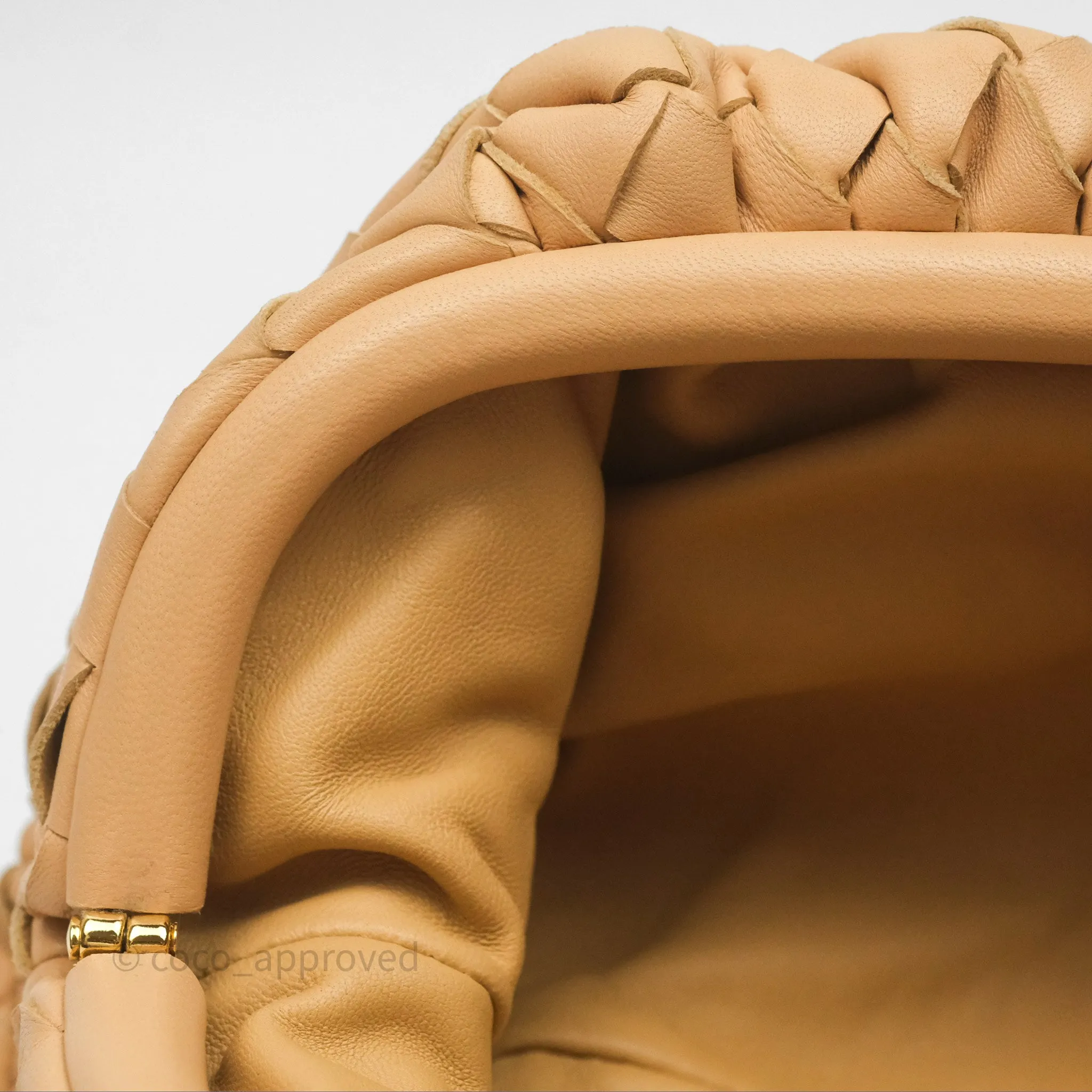 Bottega Veneta The Mini Pouch Intrecciato Lambskin Beige