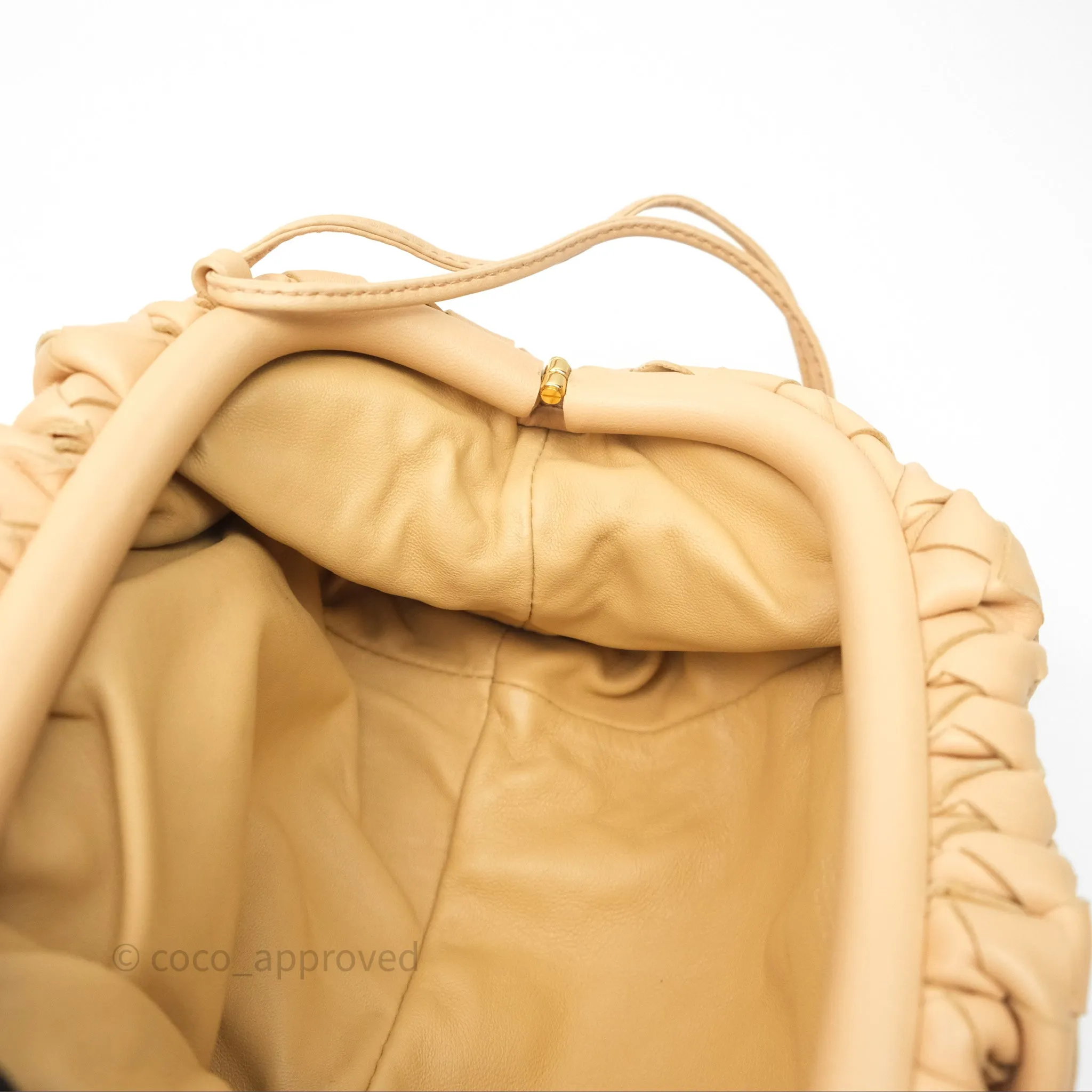 Bottega Veneta The Mini Pouch Intrecciato Lambskin Beige