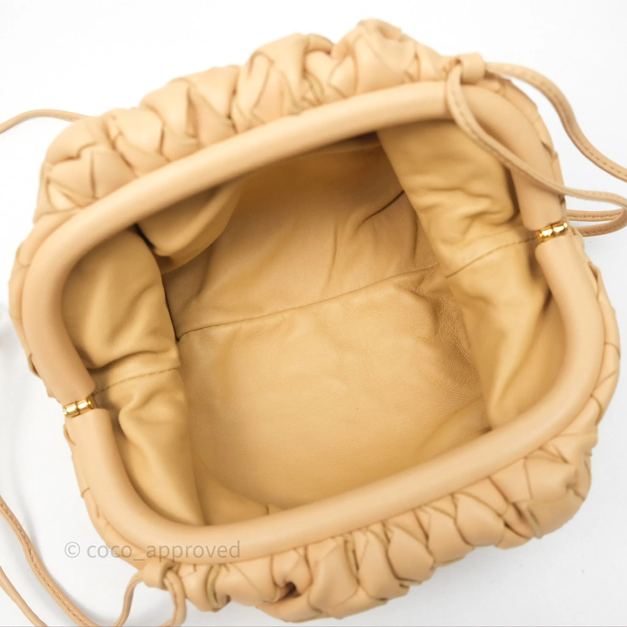 Bottega Veneta The Mini Pouch Intrecciato Lambskin Beige