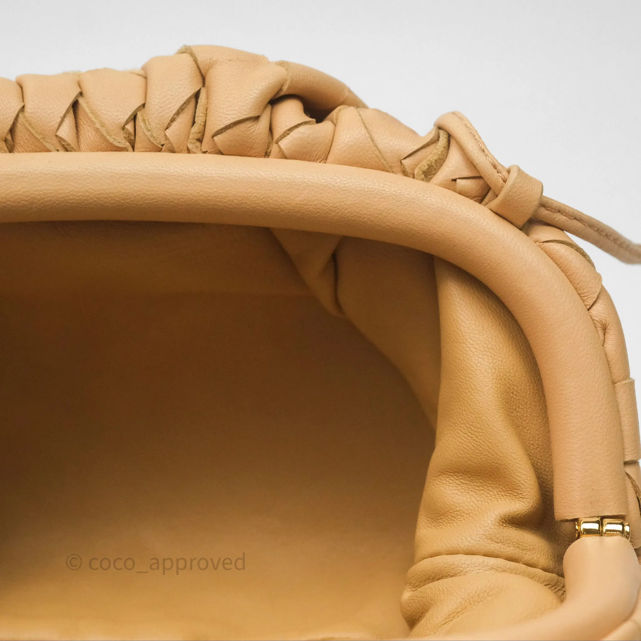 Bottega Veneta The Mini Pouch Intrecciato Lambskin Beige