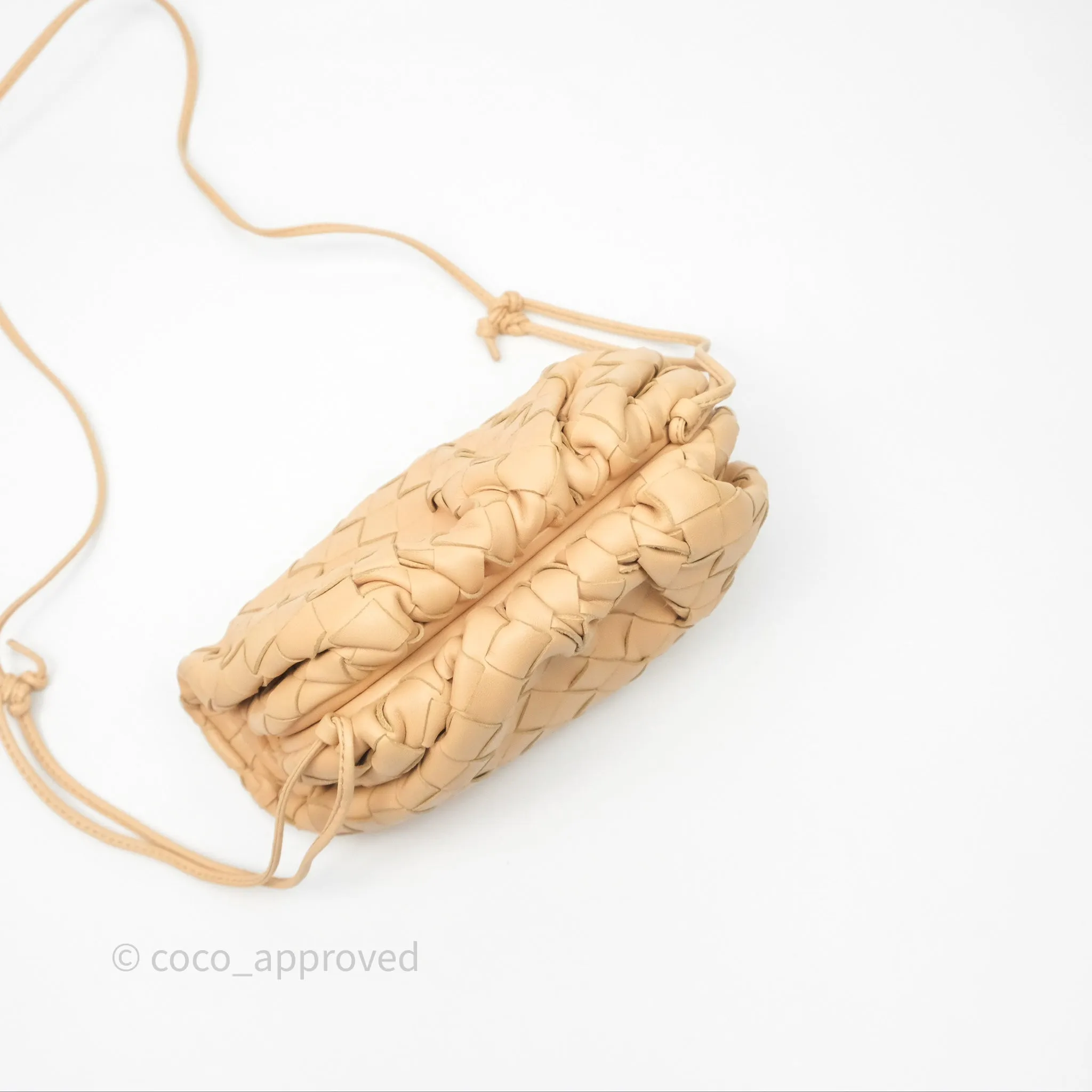 Bottega Veneta The Mini Pouch Intrecciato Lambskin Beige