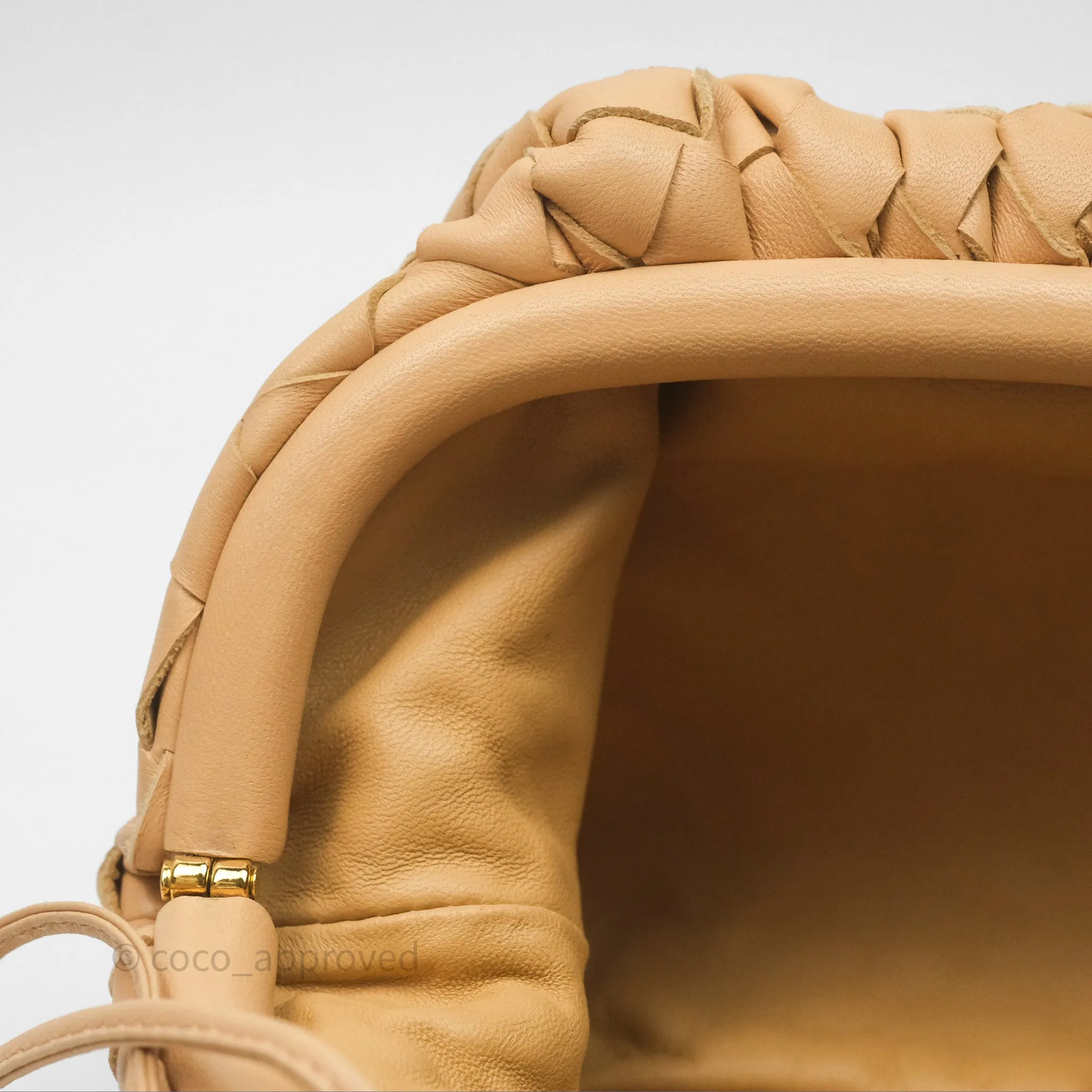 Bottega Veneta The Mini Pouch Intrecciato Lambskin Beige
