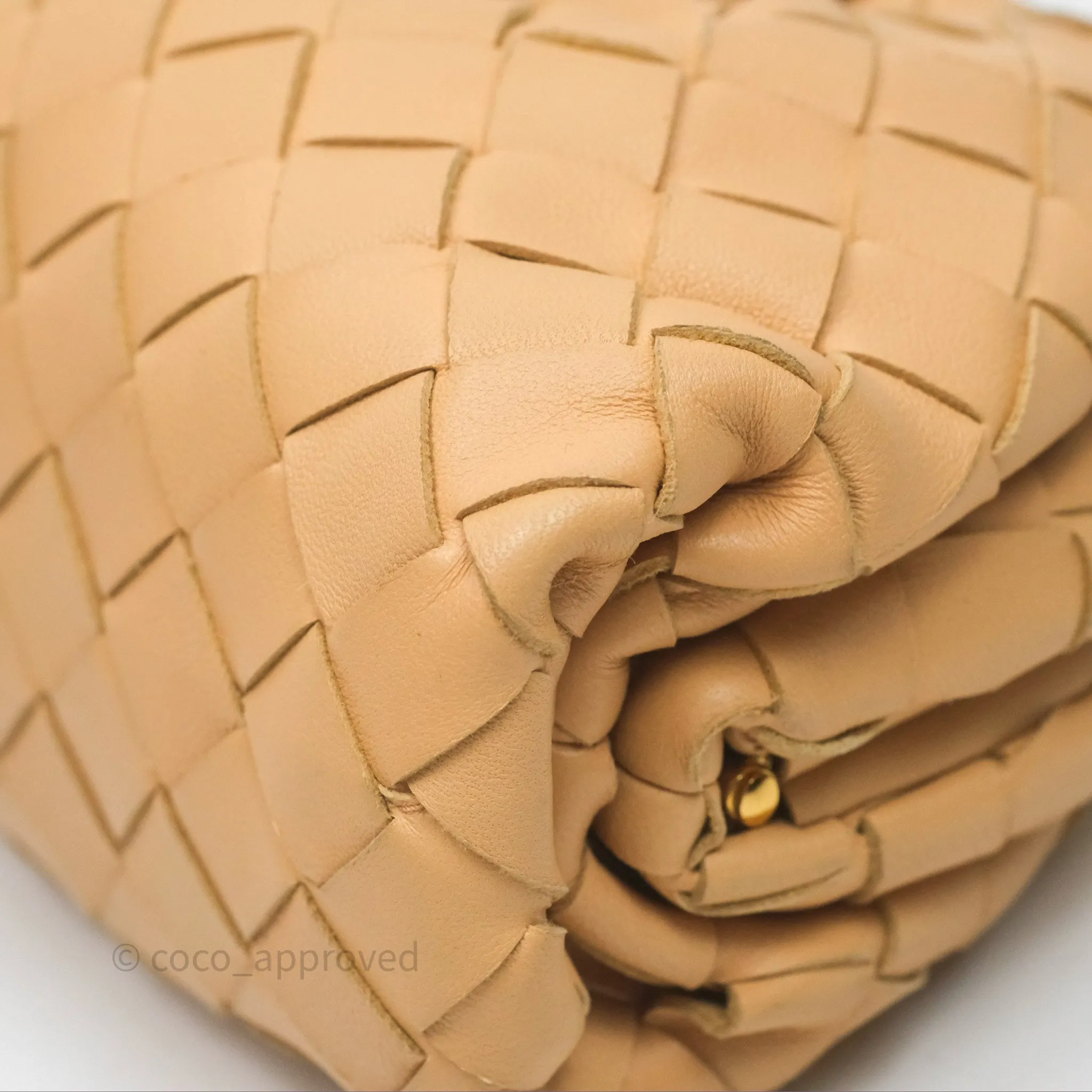 Bottega Veneta The Mini Pouch Intrecciato Lambskin Beige