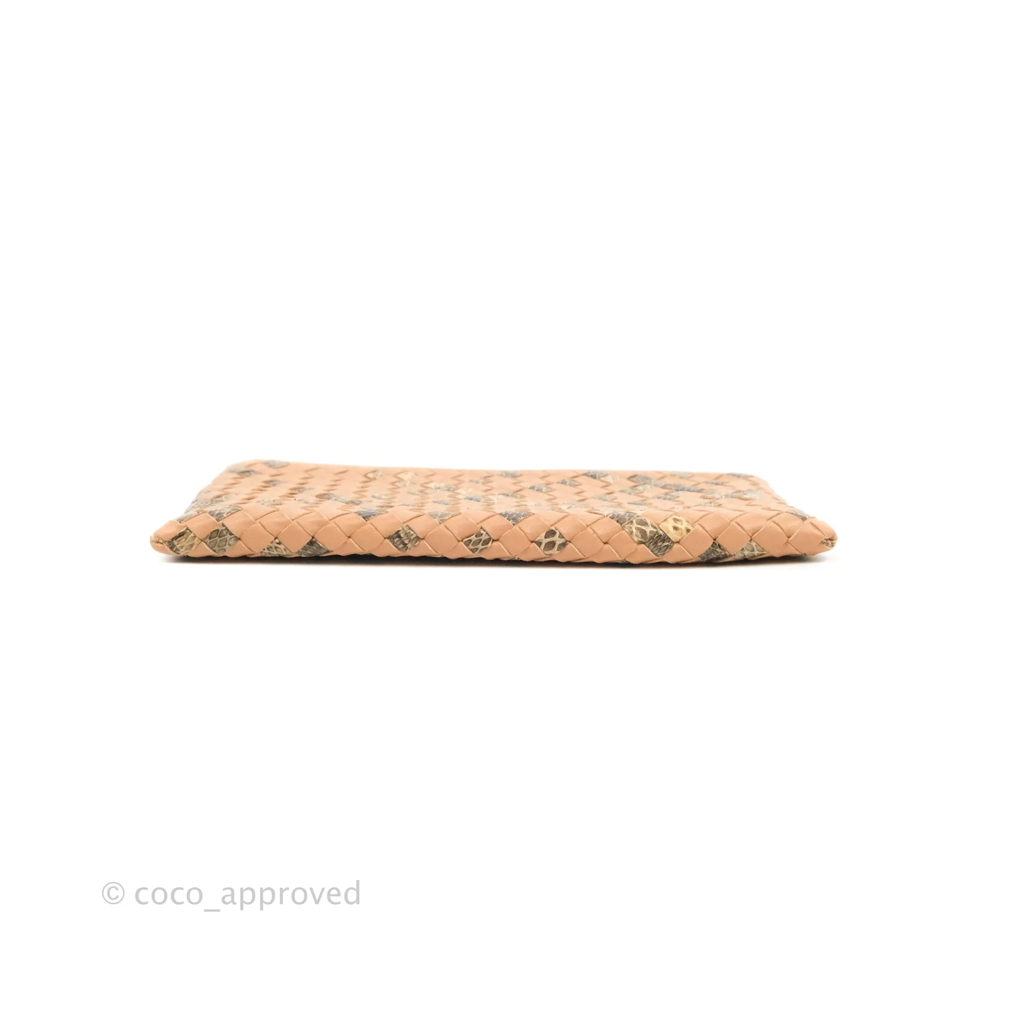 Bottega Veneta Zip Pouch Intrecciato Snake Pattern Beige Pink