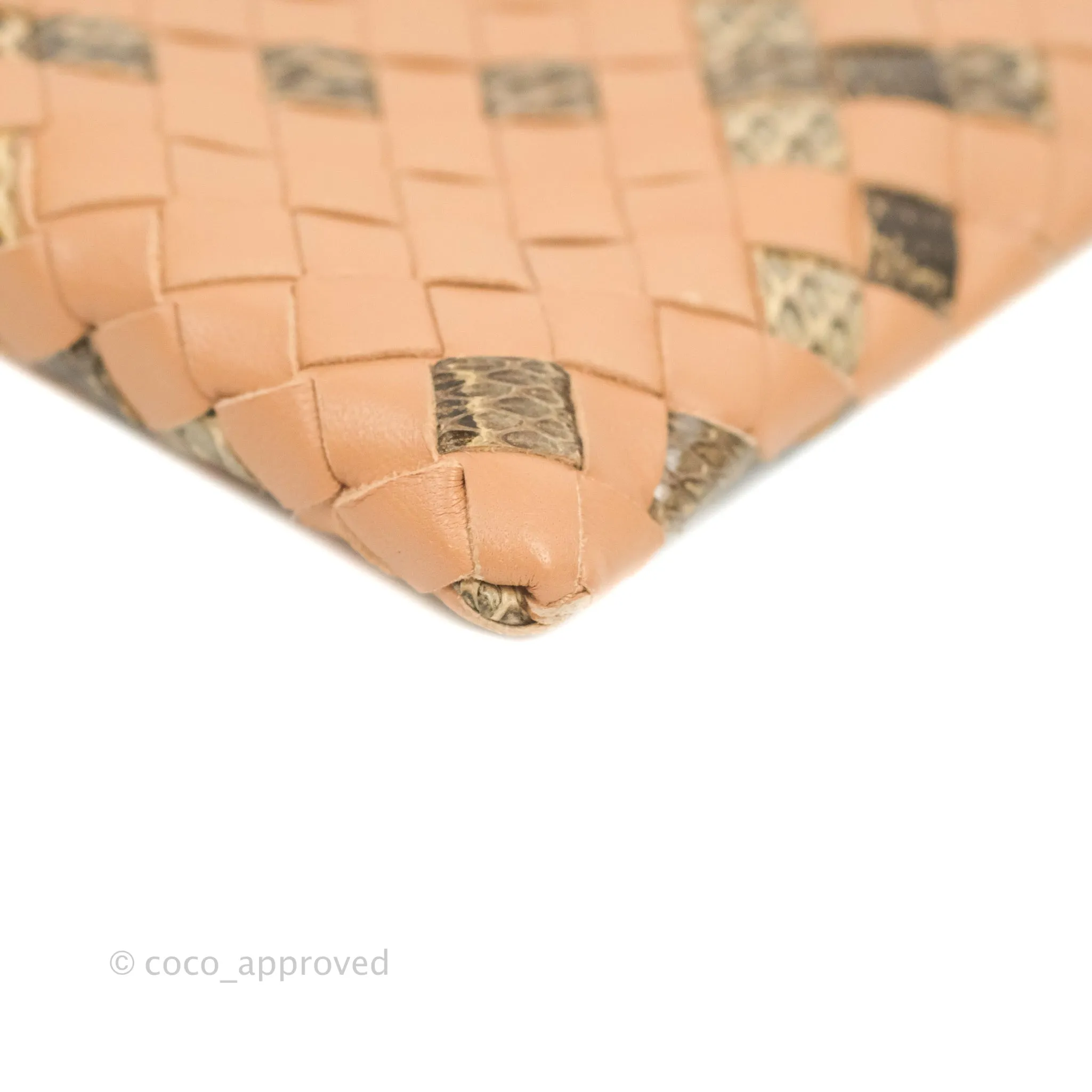 Bottega Veneta Zip Pouch Intrecciato Snake Pattern Beige Pink