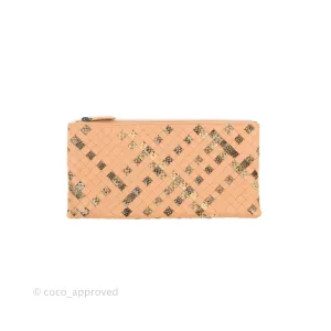 Bottega Veneta Zip Pouch Intrecciato Snake Pattern Beige Pink