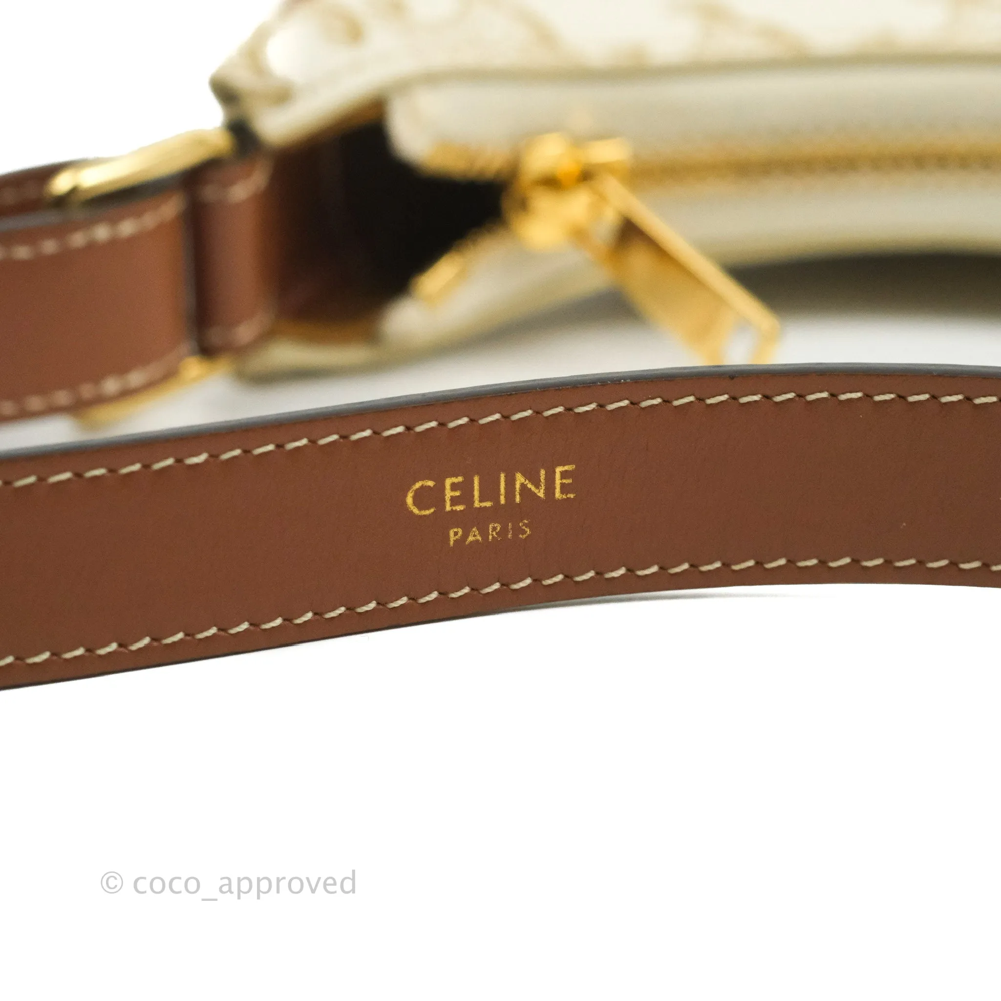 Celine Ava Bag In Triomphe Canvas Calfskin White