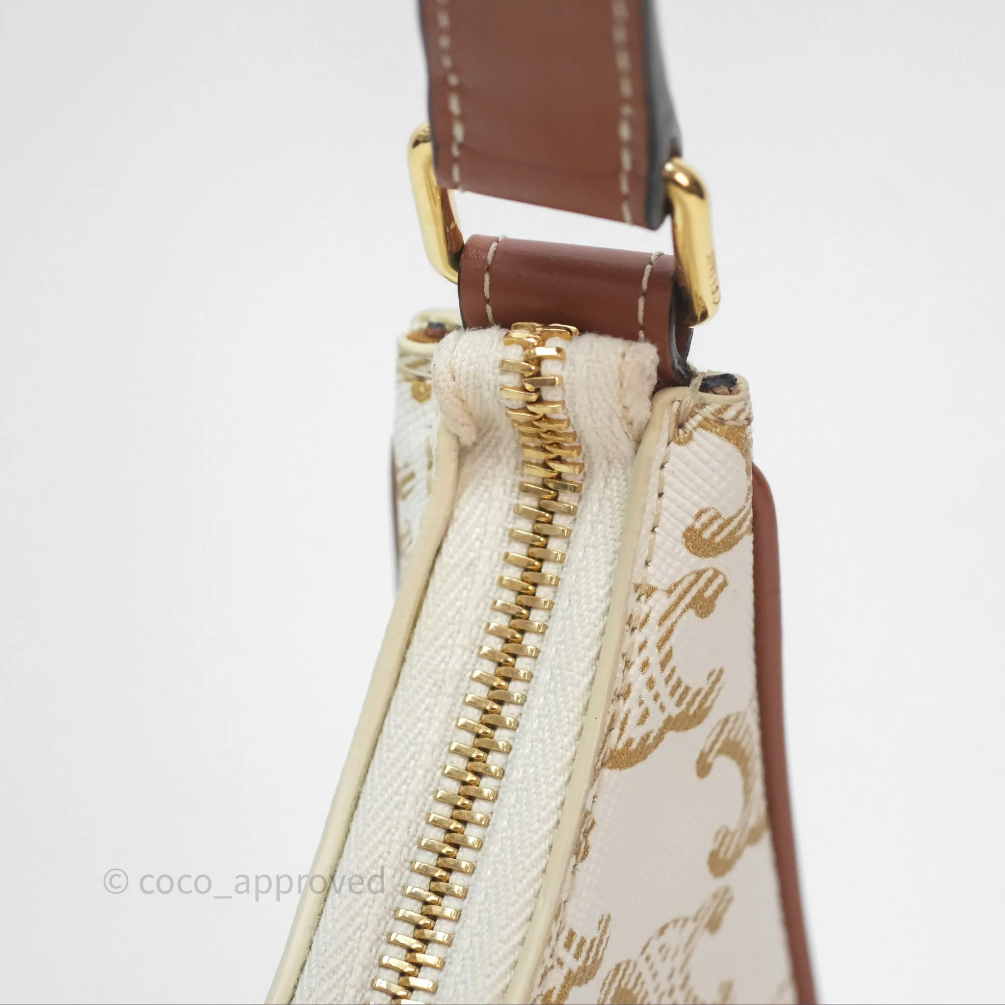 Celine Ava Bag In Triomphe Canvas Calfskin White