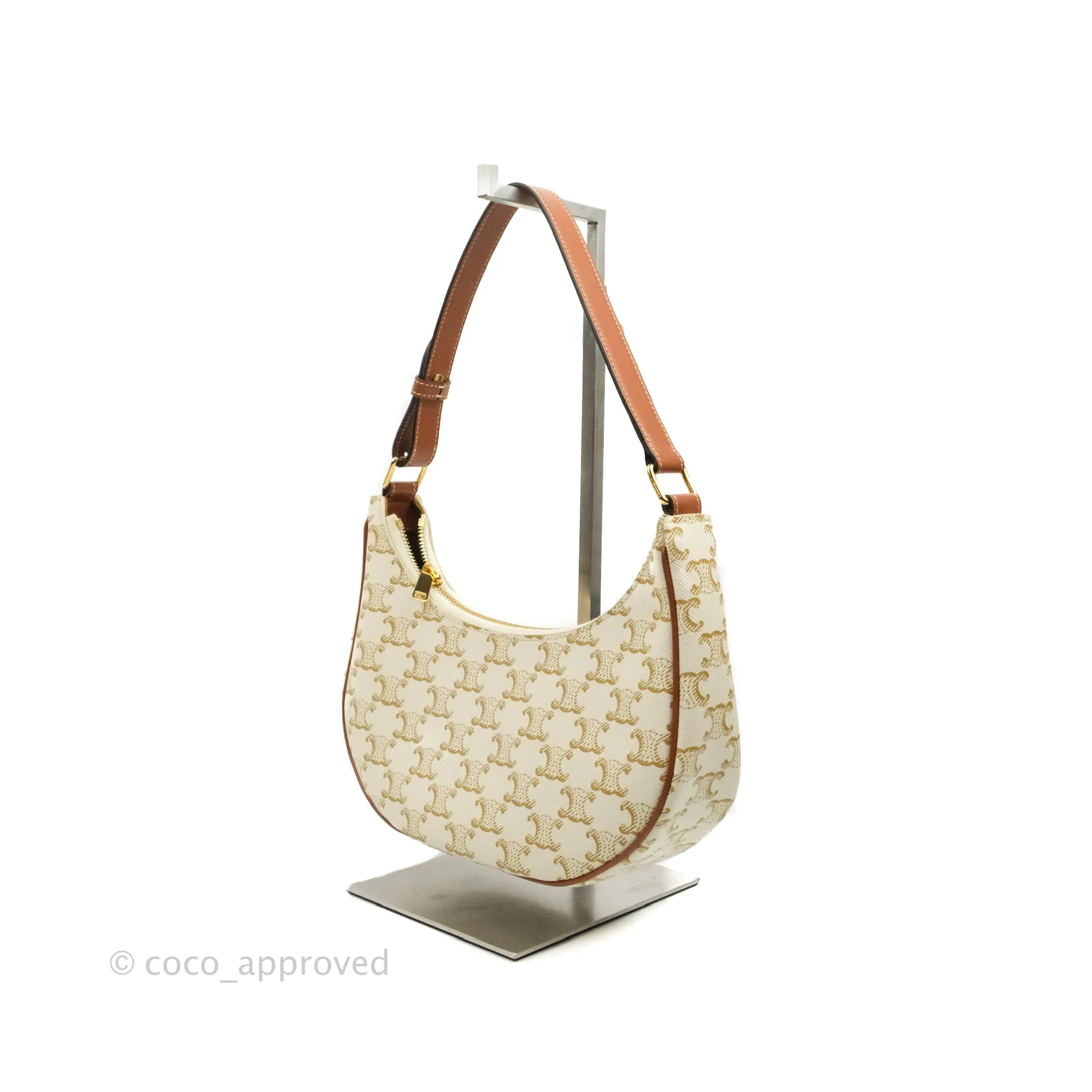 Celine Ava Bag In Triomphe Canvas Calfskin White