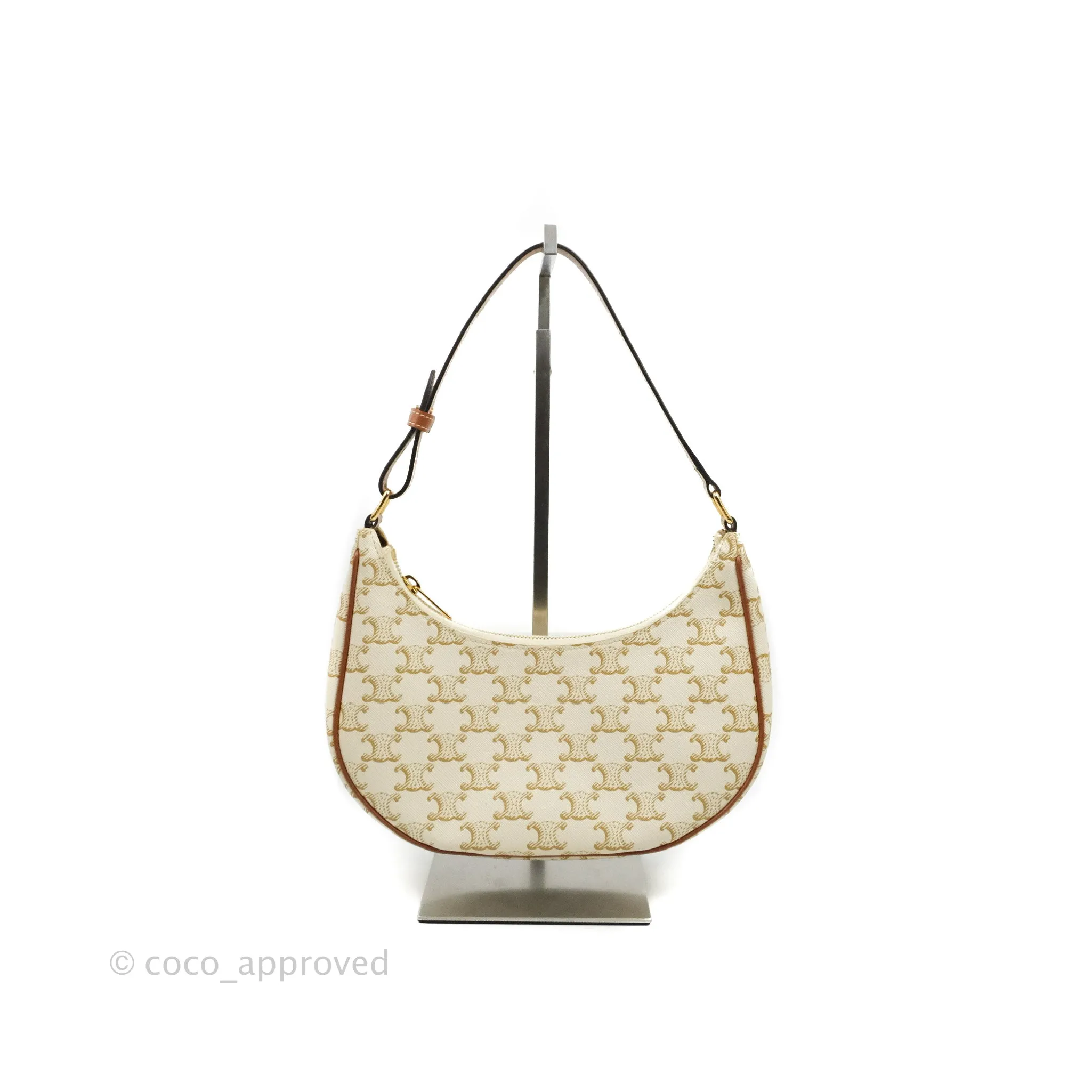 Celine Ava Bag In Triomphe Canvas Calfskin White
