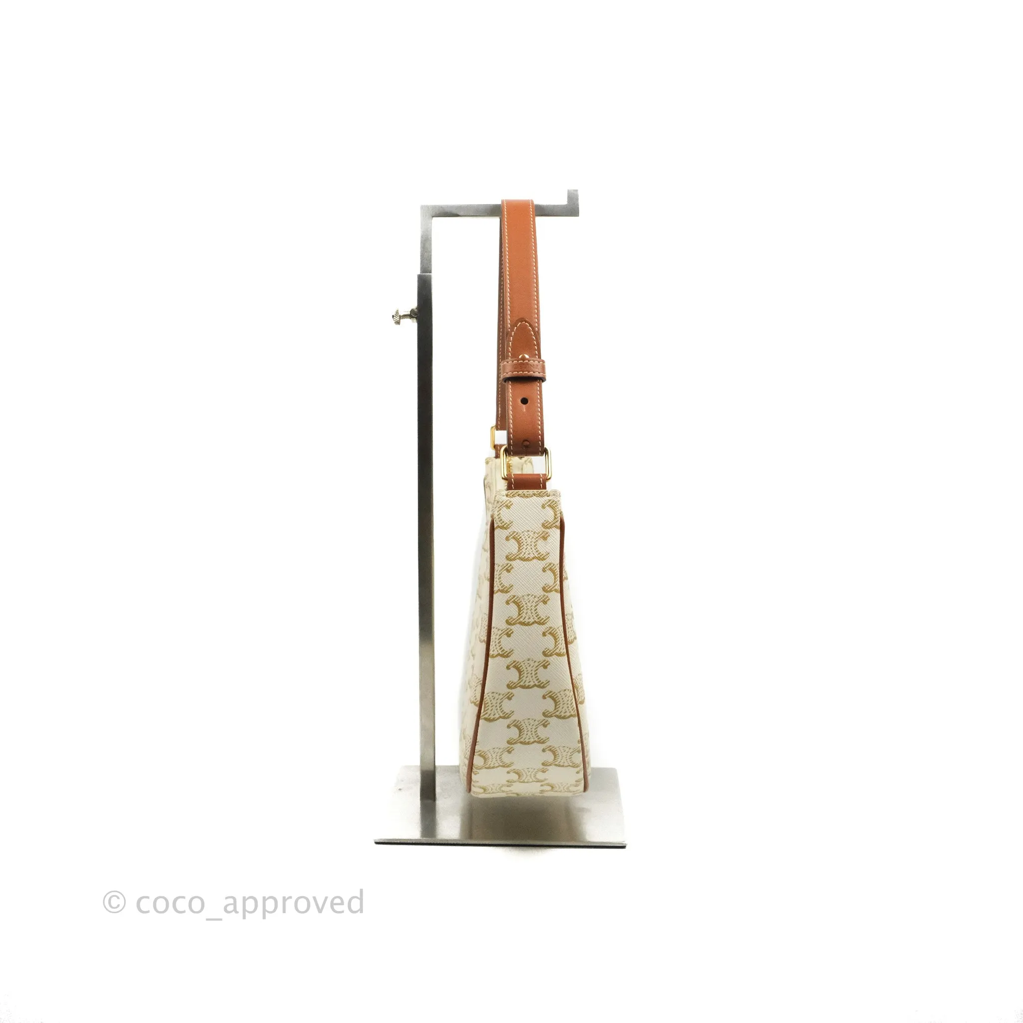 Celine Ava Bag In Triomphe Canvas Calfskin White
