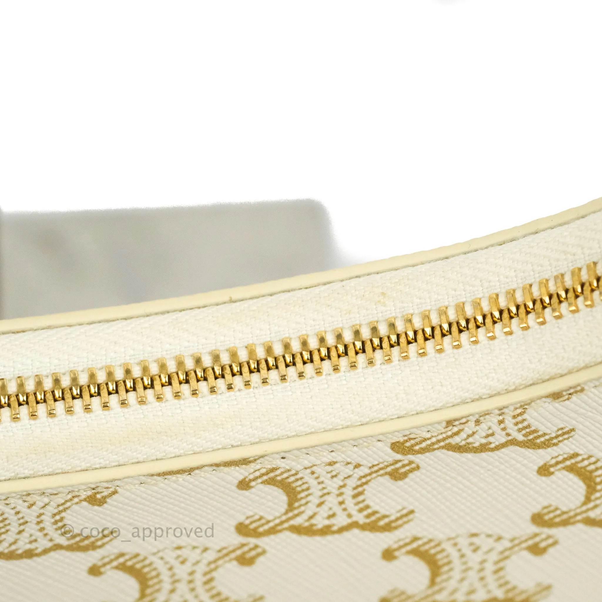 Celine Ava Bag In Triomphe Canvas Calfskin White