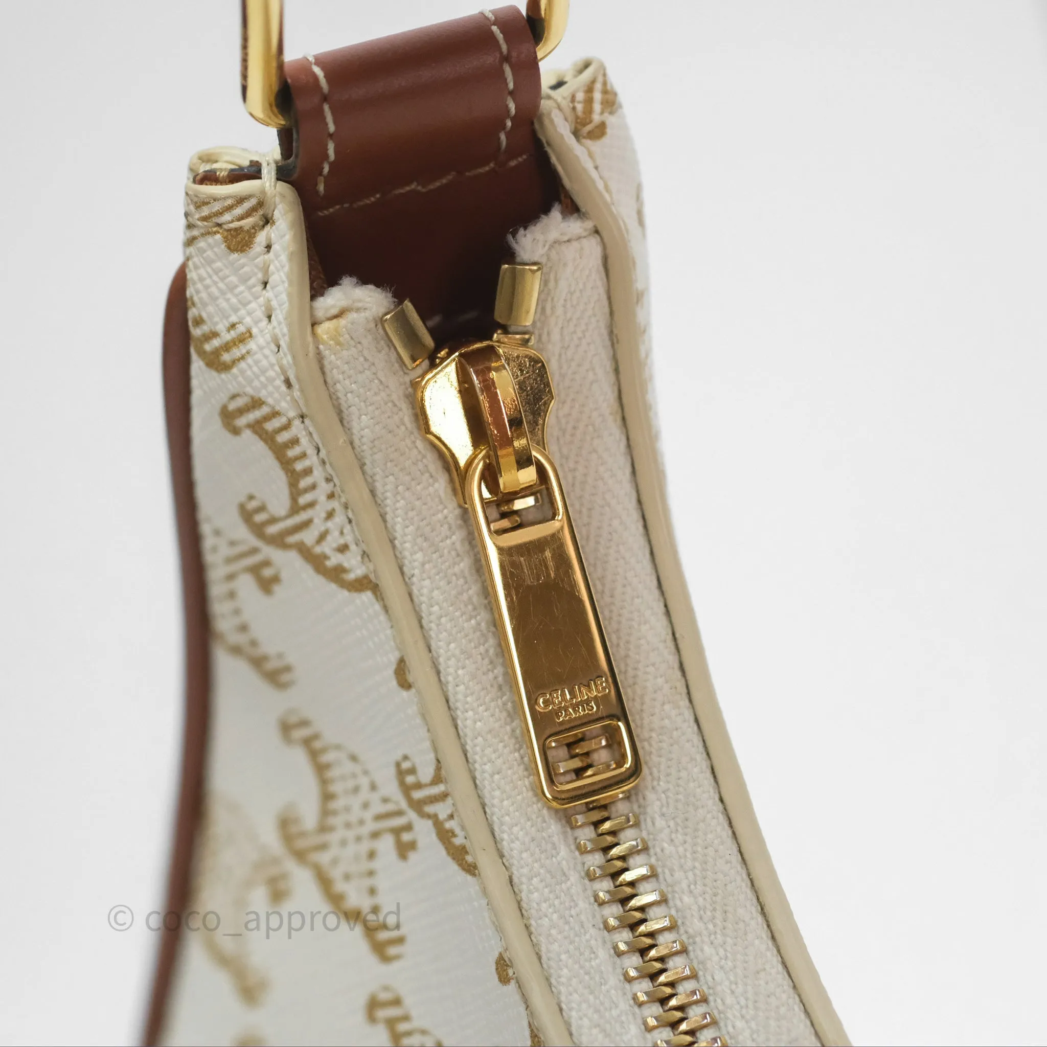 Celine Ava Bag In Triomphe Canvas Calfskin White