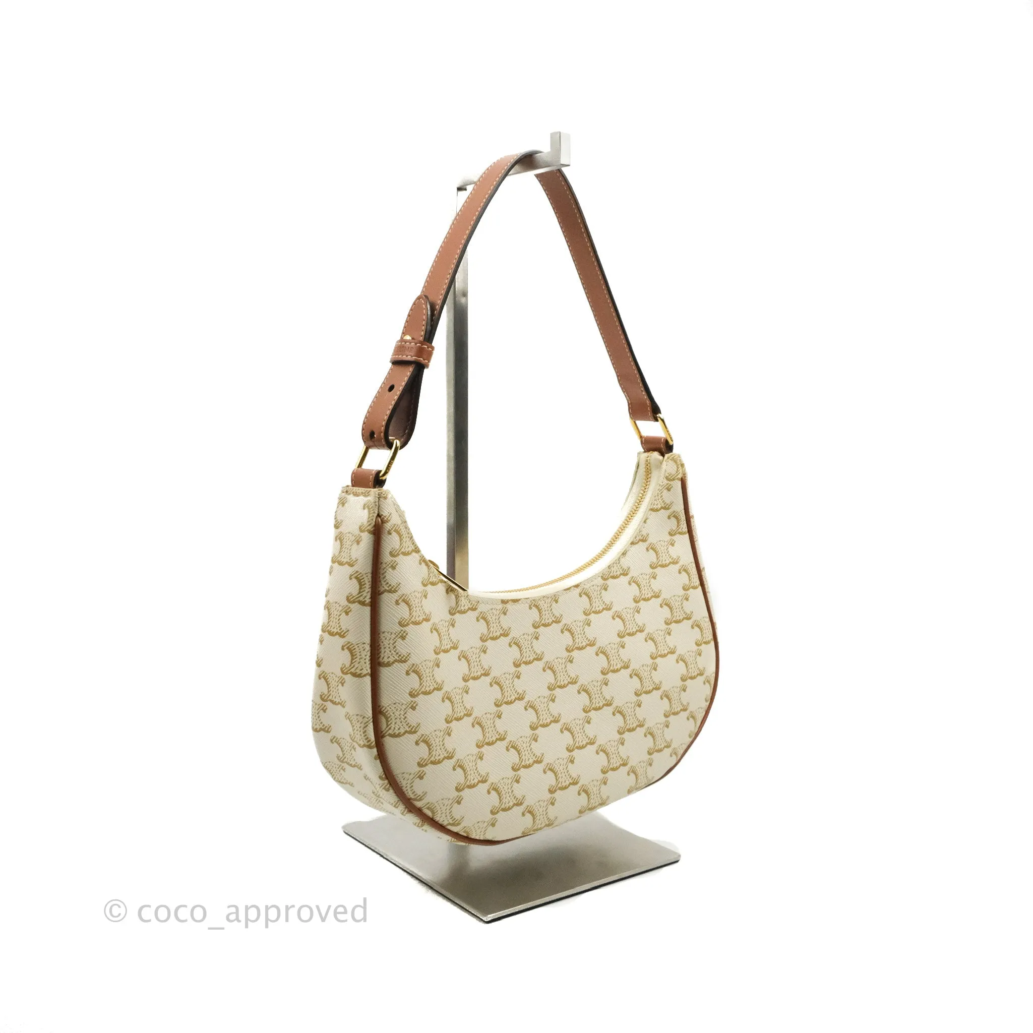 Celine Ava Bag In Triomphe Canvas Calfskin White