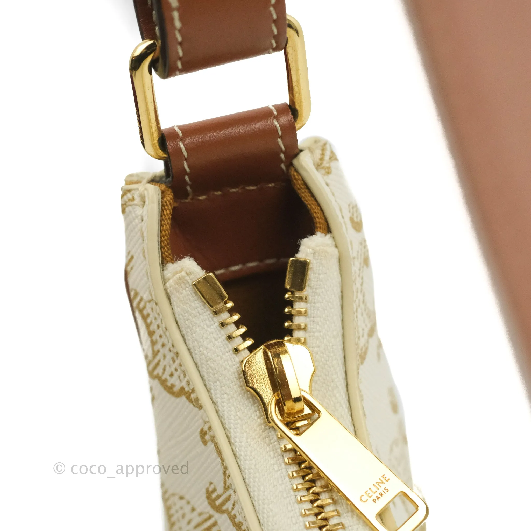 Celine Ava Bag In Triomphe Canvas Calfskin White