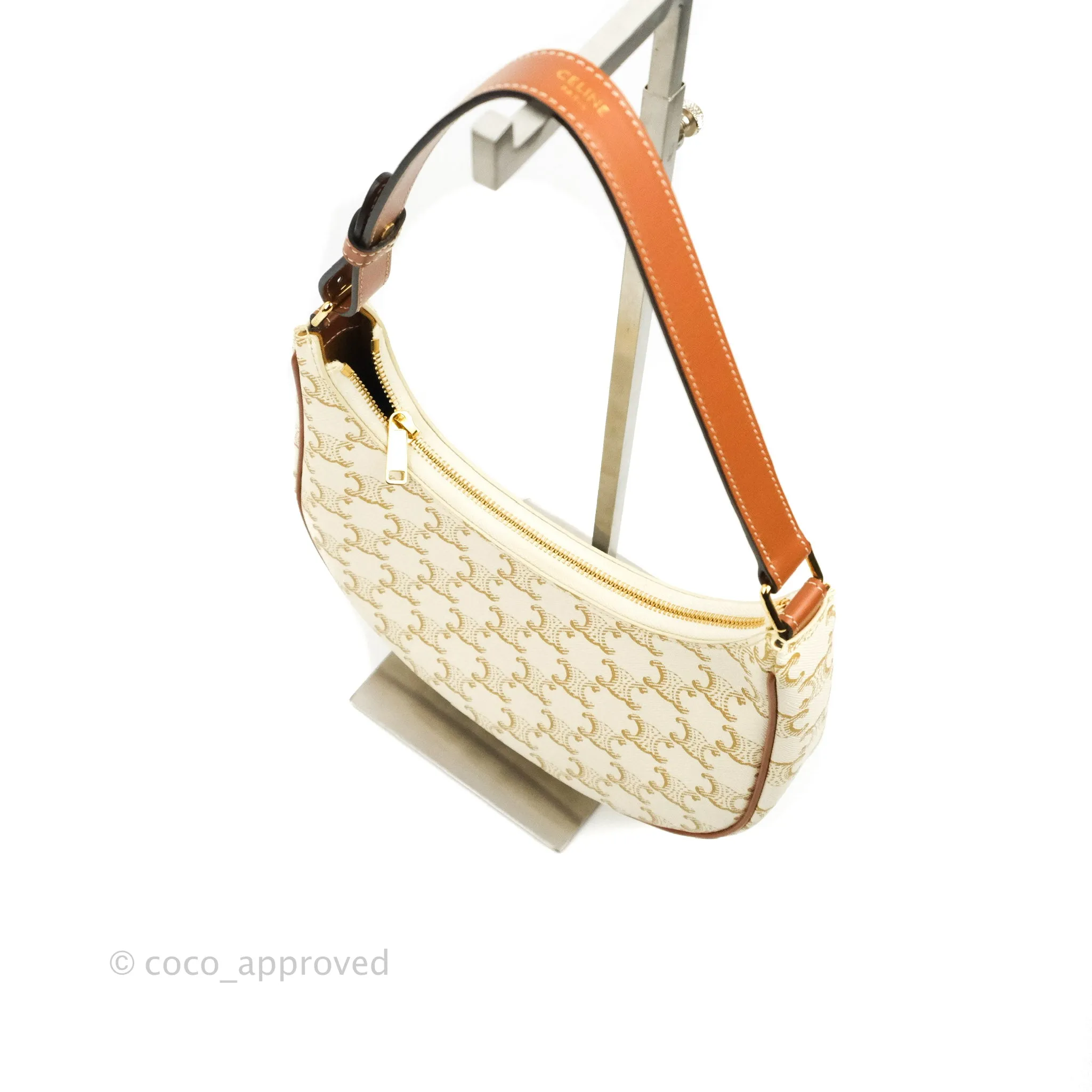 Celine Ava Bag In Triomphe Canvas Calfskin White