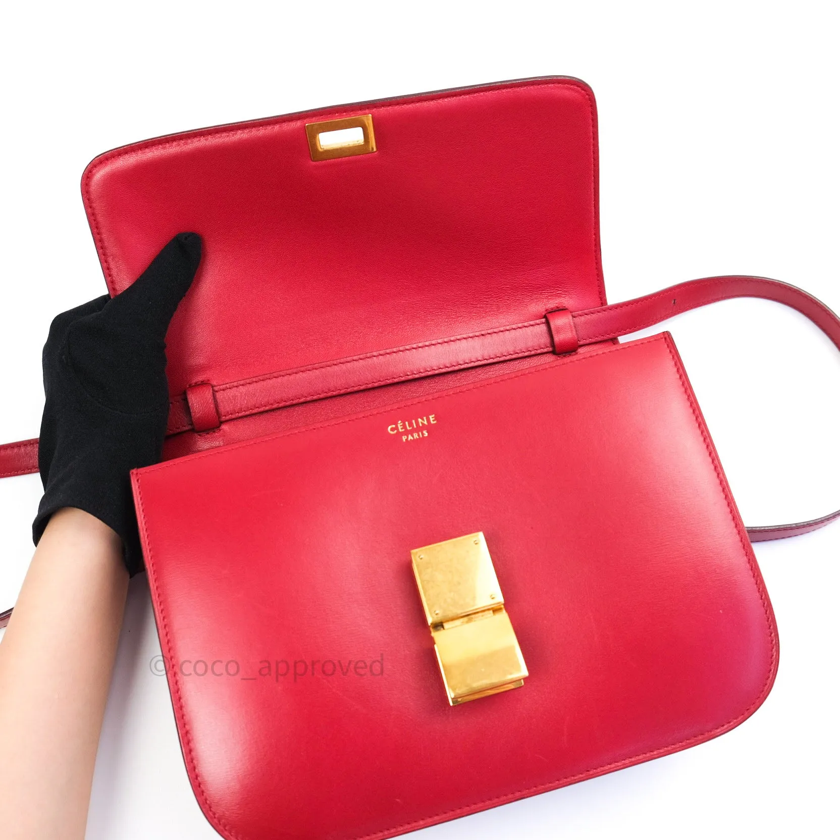 Celine Box Calfskin Medium Classic Box Flap Red
