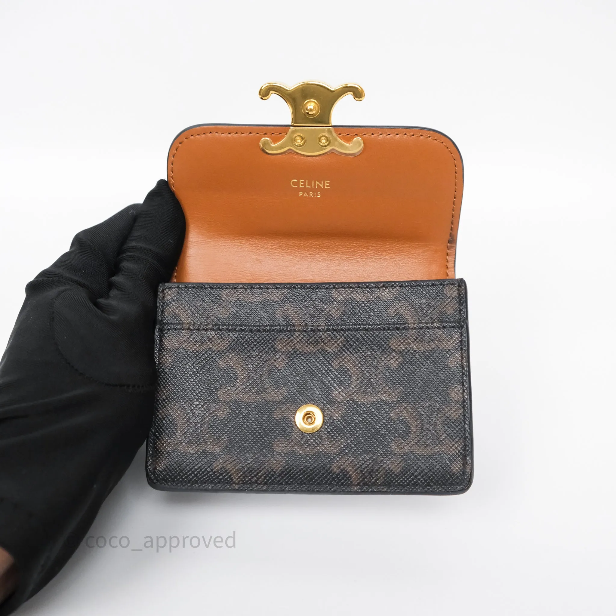Celine Card Holder with Flap Triomphe Canvas Tan
