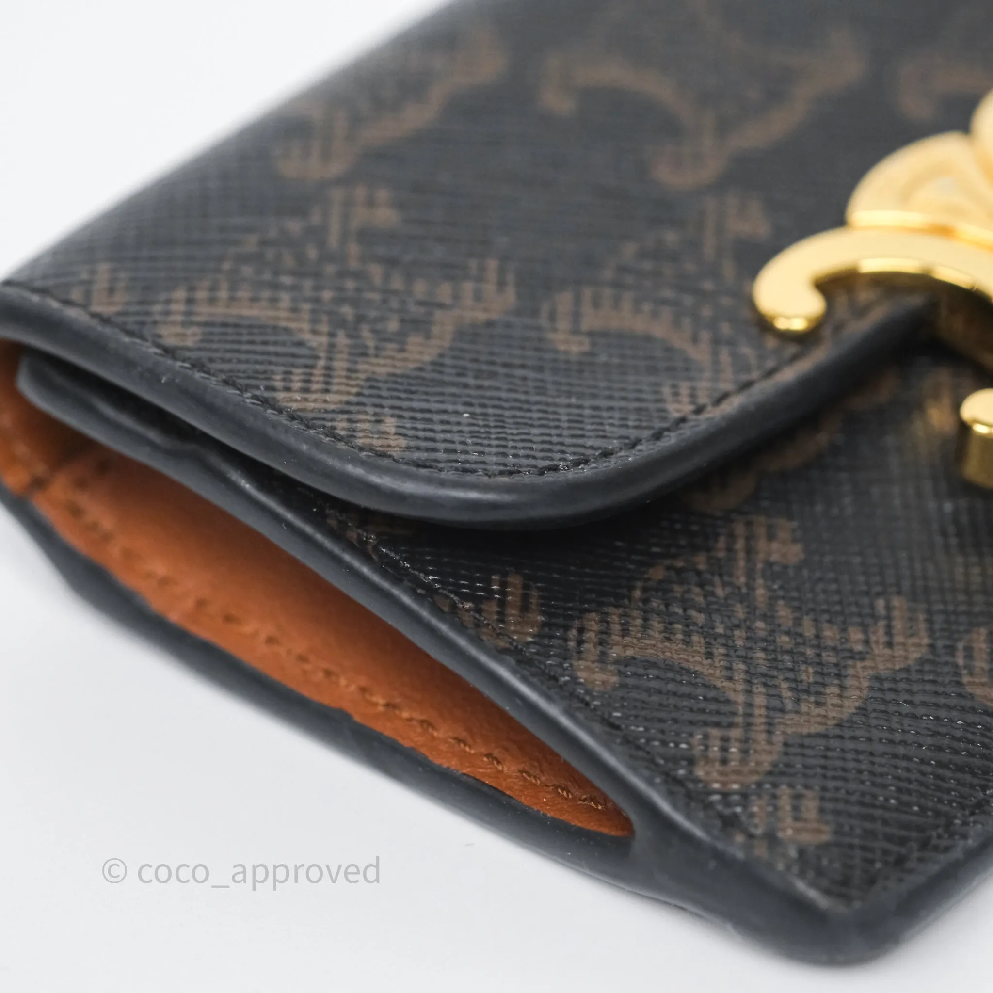 Celine Card Holder with Flap Triomphe Canvas Tan