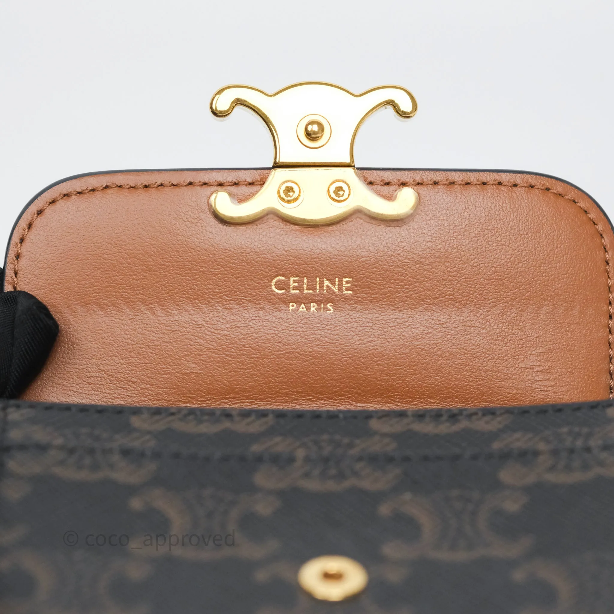 Celine Card Holder with Flap Triomphe Canvas Tan